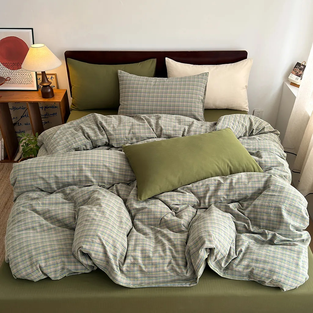 Annie Plaid Duvet Cover Checked Cotton Bedding Bedroom Decor