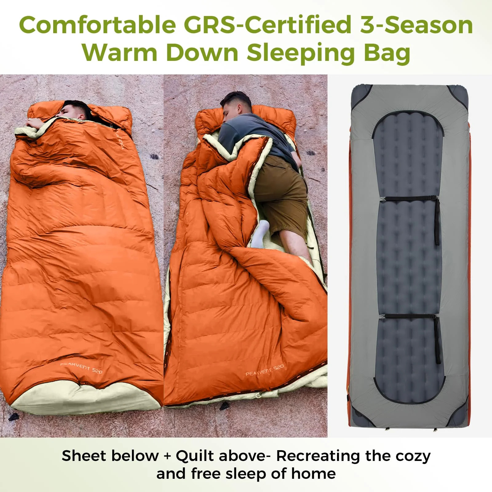 ATEPA 3-in-1 Backpacking Sleeping Bag Down Sleeping Bag 42.8°F to 6.8°F