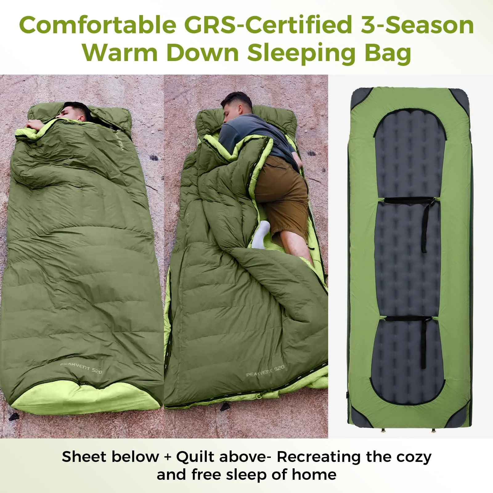 ATEPA 3-in-1 Backpacking Sleeping Bag Down Sleeping Bag 42.8°F to 6.8°F