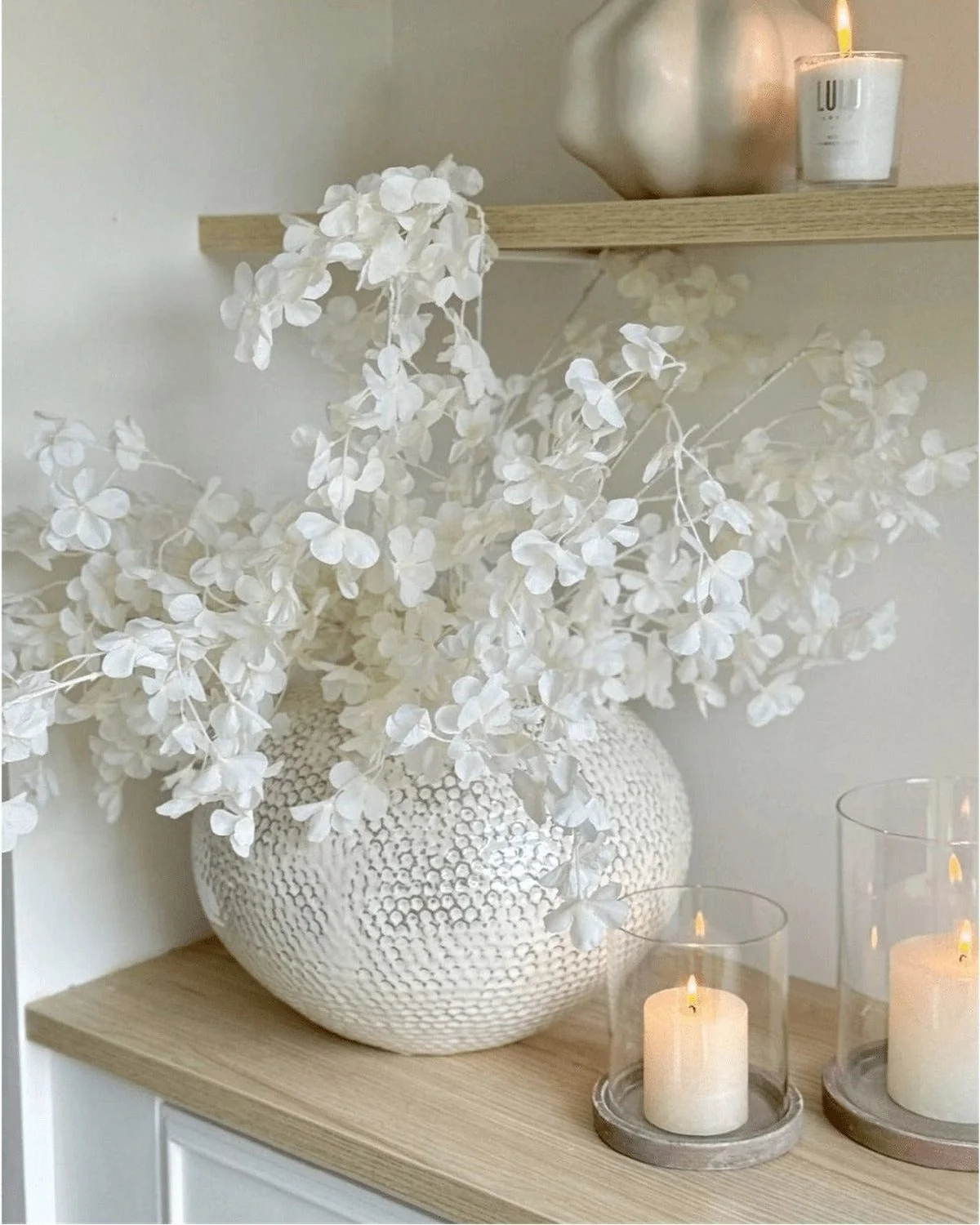 Artificial White Blossom Stem Faux Floral Branch Home Decor