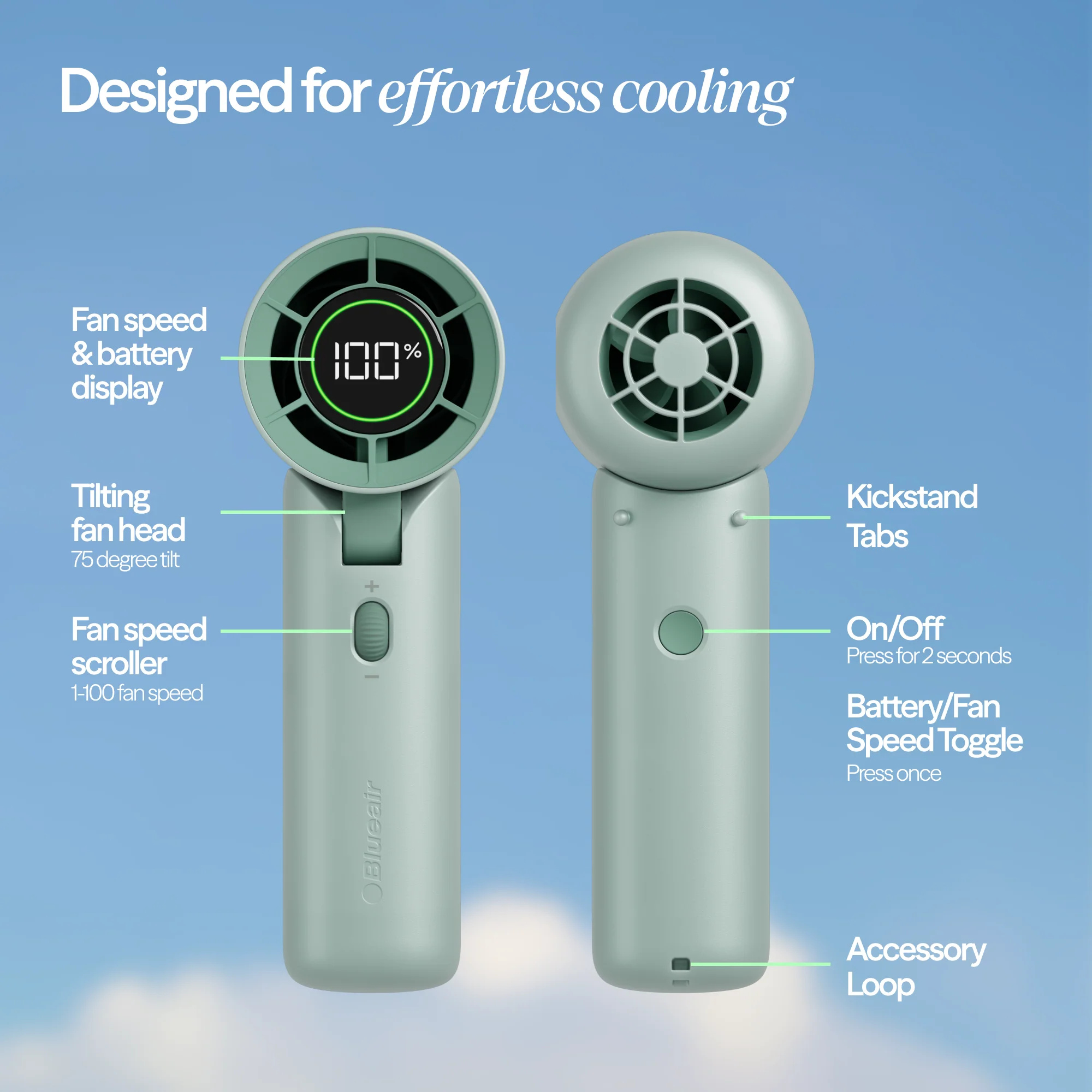 AlwaysCool Portable Handheld Fan – Arctic Sage