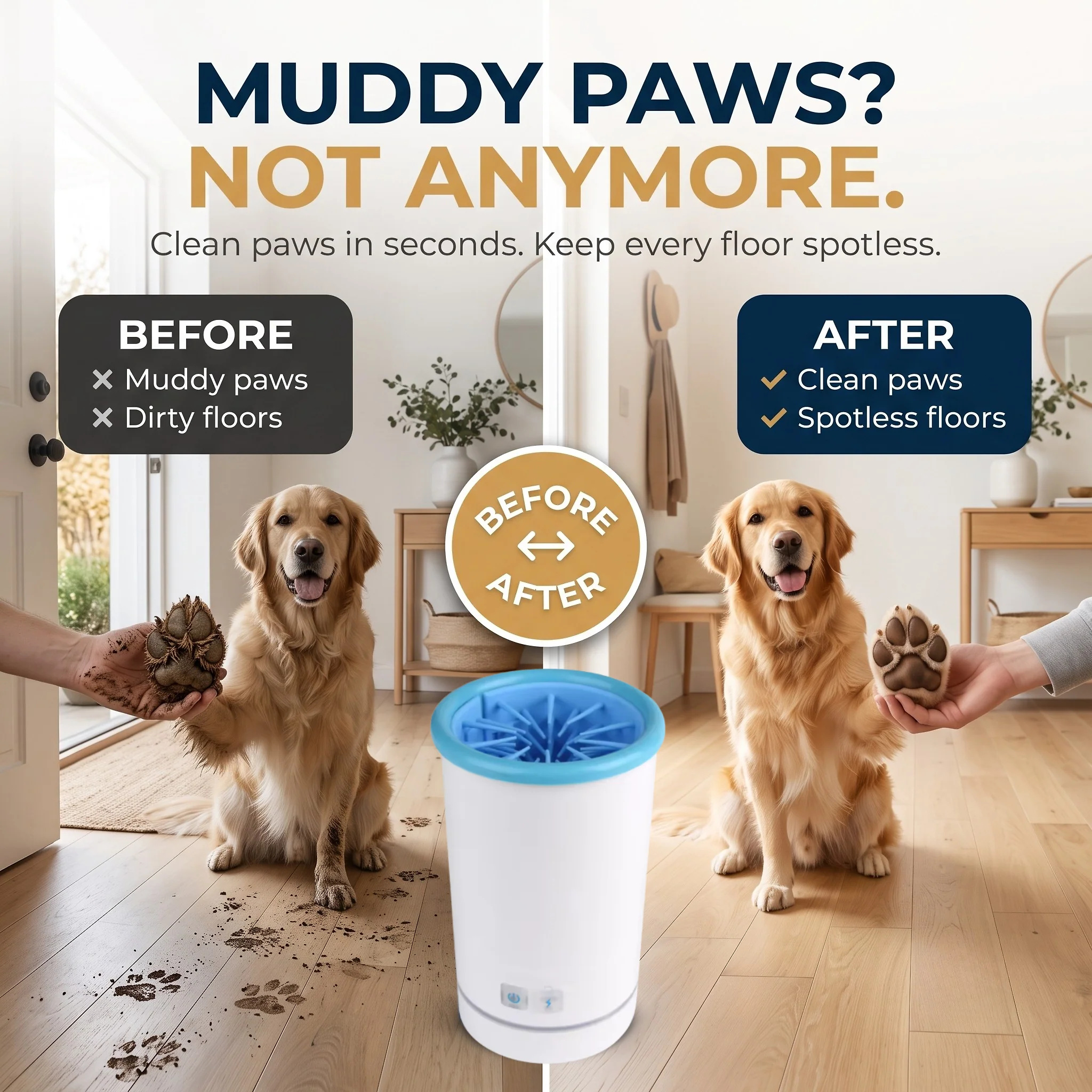 Effortless Paws Clean with the Automatic Dog Paw Cleaner Cup – Soft Silicone Bristles & USB Rechargeable
