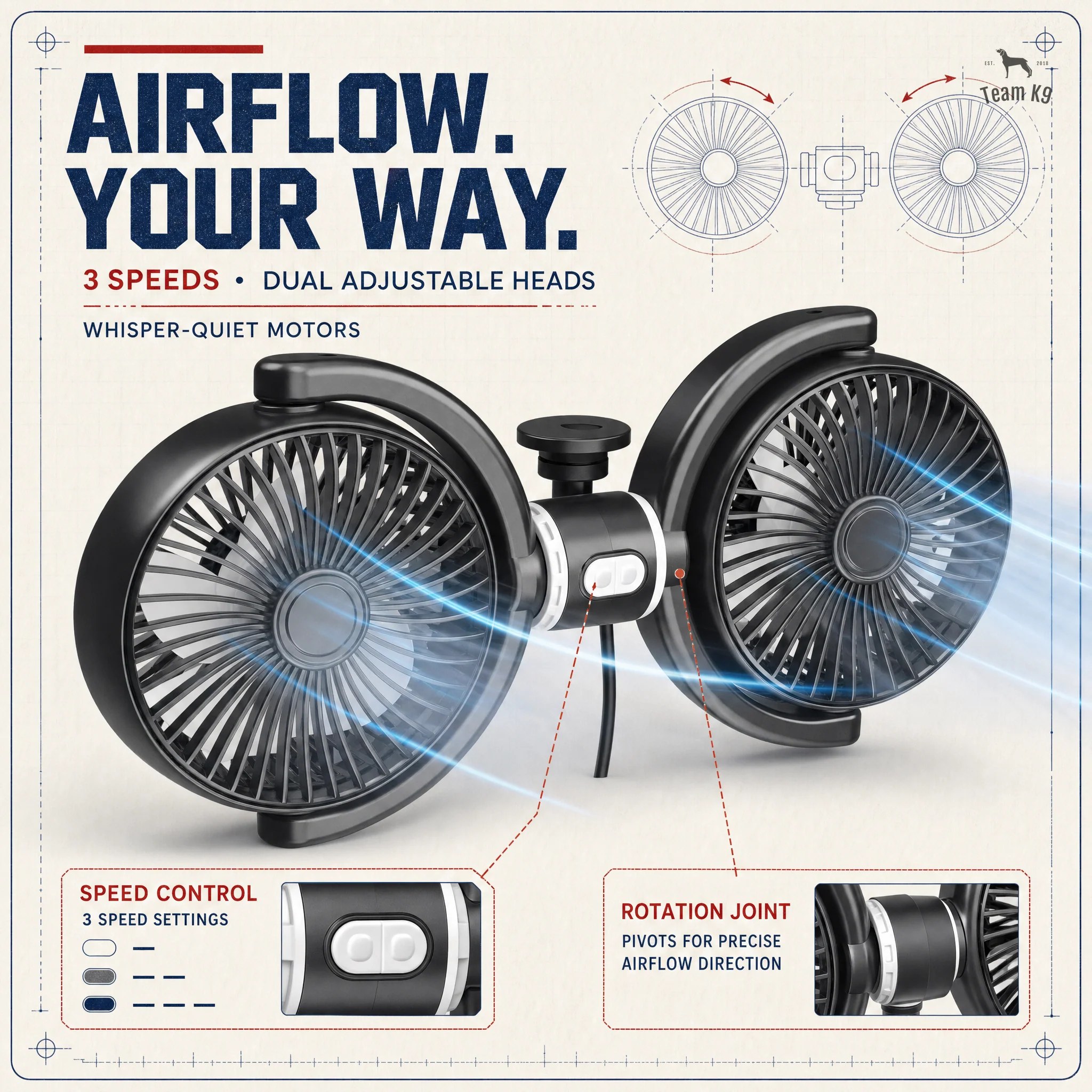 Team K9® Backseat Dog Cooling Fans (USB-A)