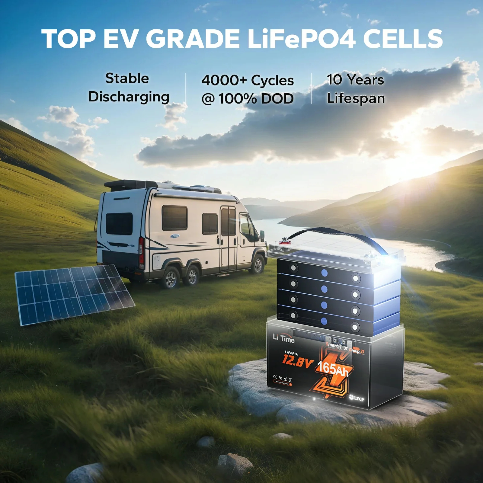 LiTime 12V 165Ah Bluetooth Lithium Deep Cycle Battery for RV and Marine