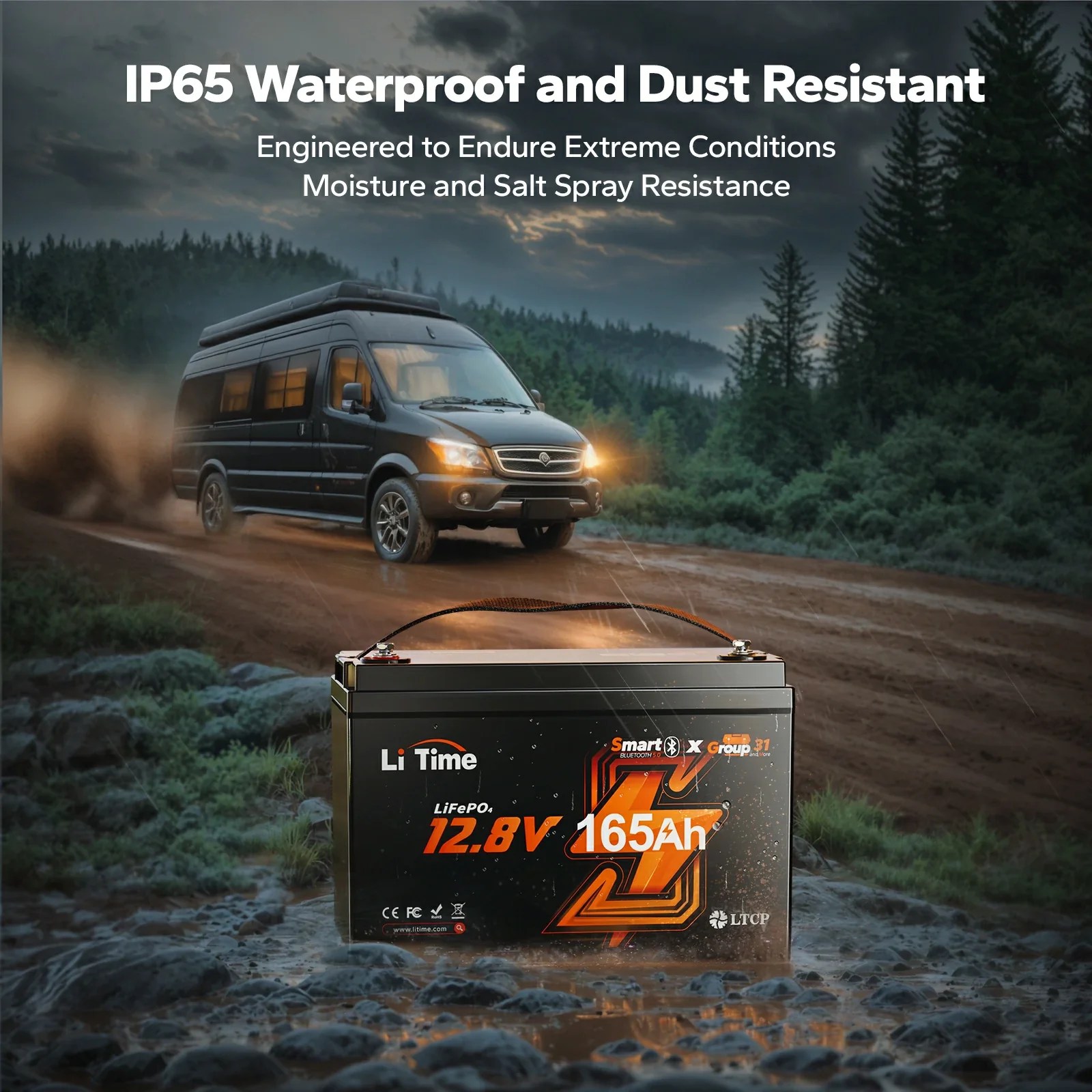 LiTime 12V 165Ah Bluetooth Lithium Deep Cycle Battery for RV and Marine