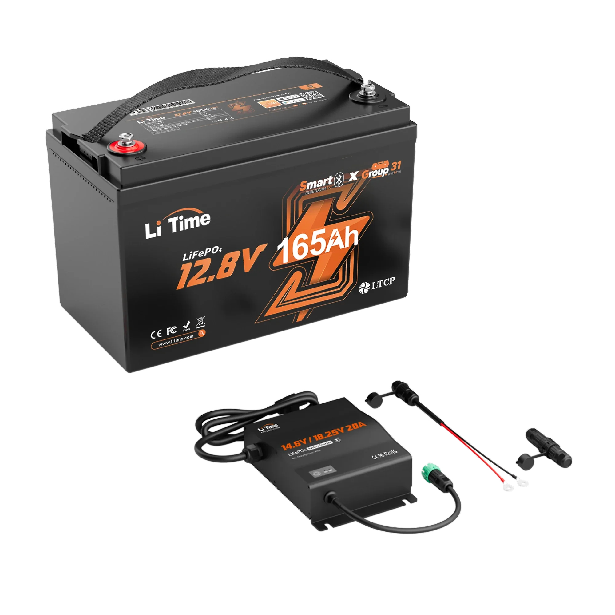 LiTime 12V 165Ah Bluetooth Lithium Deep Cycle Battery for RV and Marine