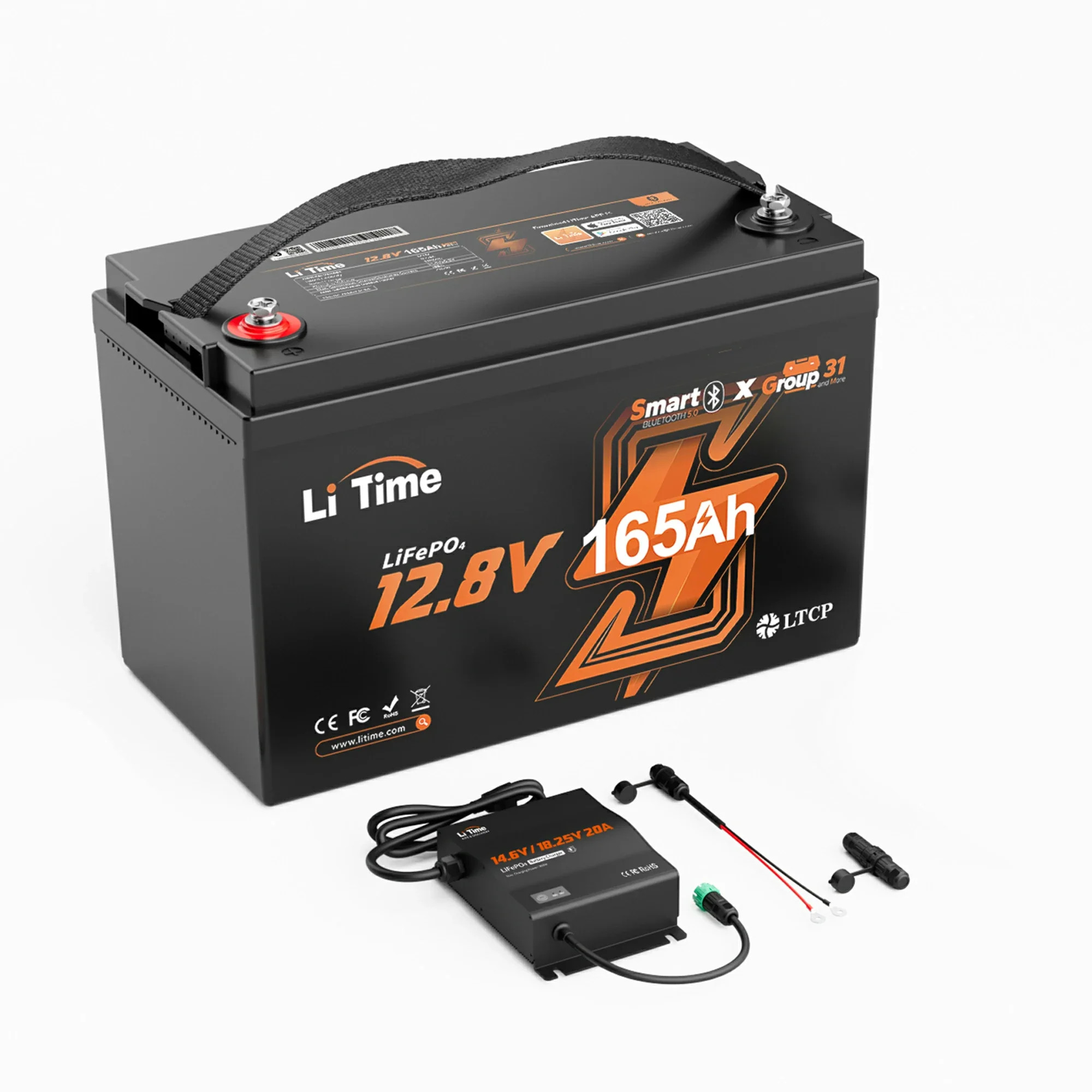 LiTime 12V 165Ah Bluetooth Lithium Deep Cycle Battery for RV and Marine