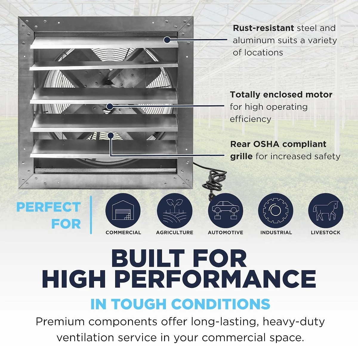 18 In. Heavy Duty Exhaust Fan. High Performance Totally Enclosed Motor