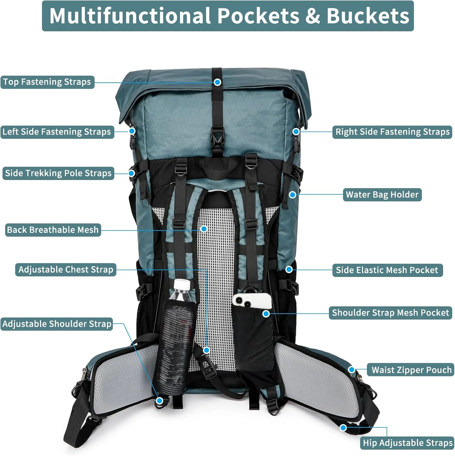Adventure Gear | 50L Hiking Backpack with Internal Frame & Lightweight Design | Durable Travel Bag for Mountain Climbing and Camping