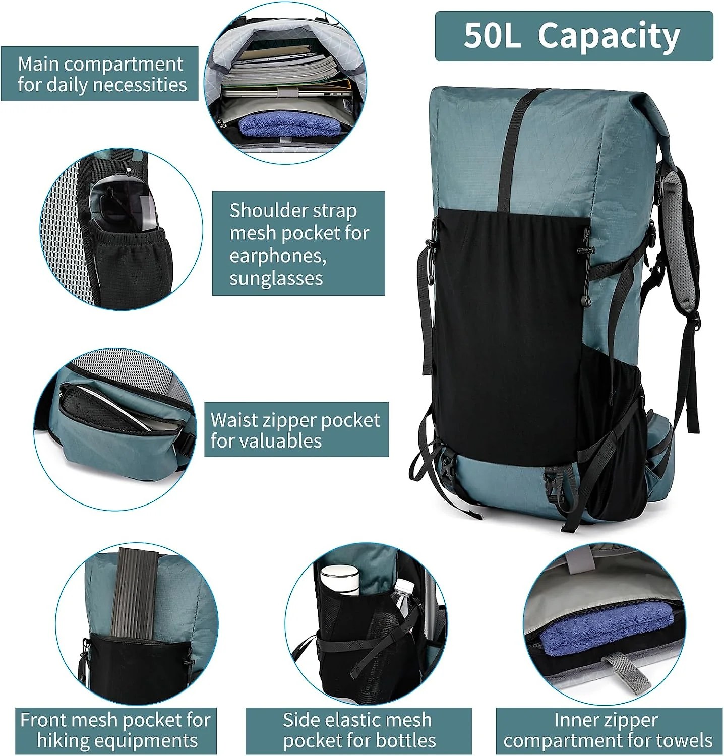 Adventure Gear | 50L Hiking Backpack with Internal Frame & Lightweight Design | Durable Travel Bag for Mountain Climbing and Camping