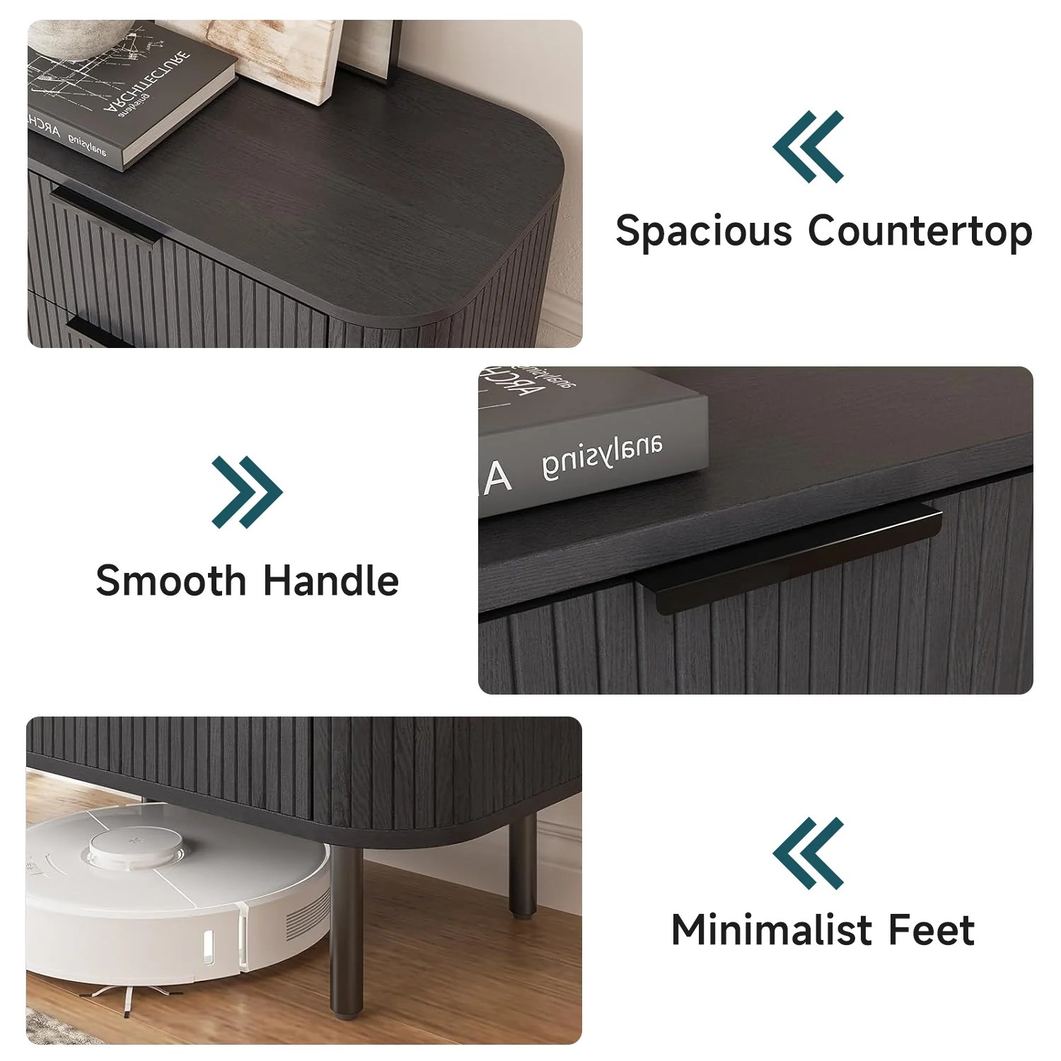 (Discontinued) Fluted 5 Drawer Dresser. Tall Chest of Drawers with Metal Handle and Curved Profile Design
