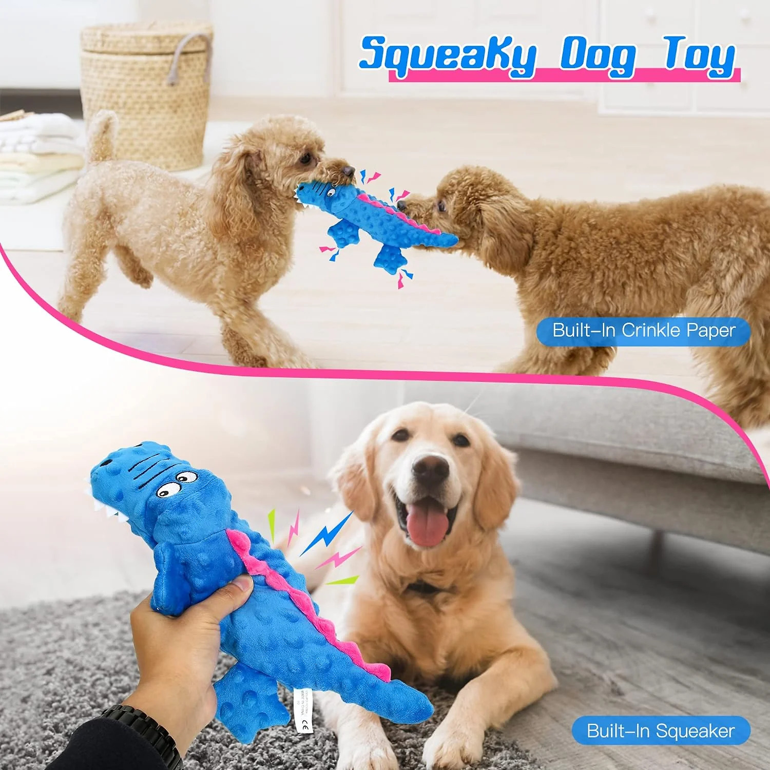 Squeaky crocodile plush for aggressive chewers π