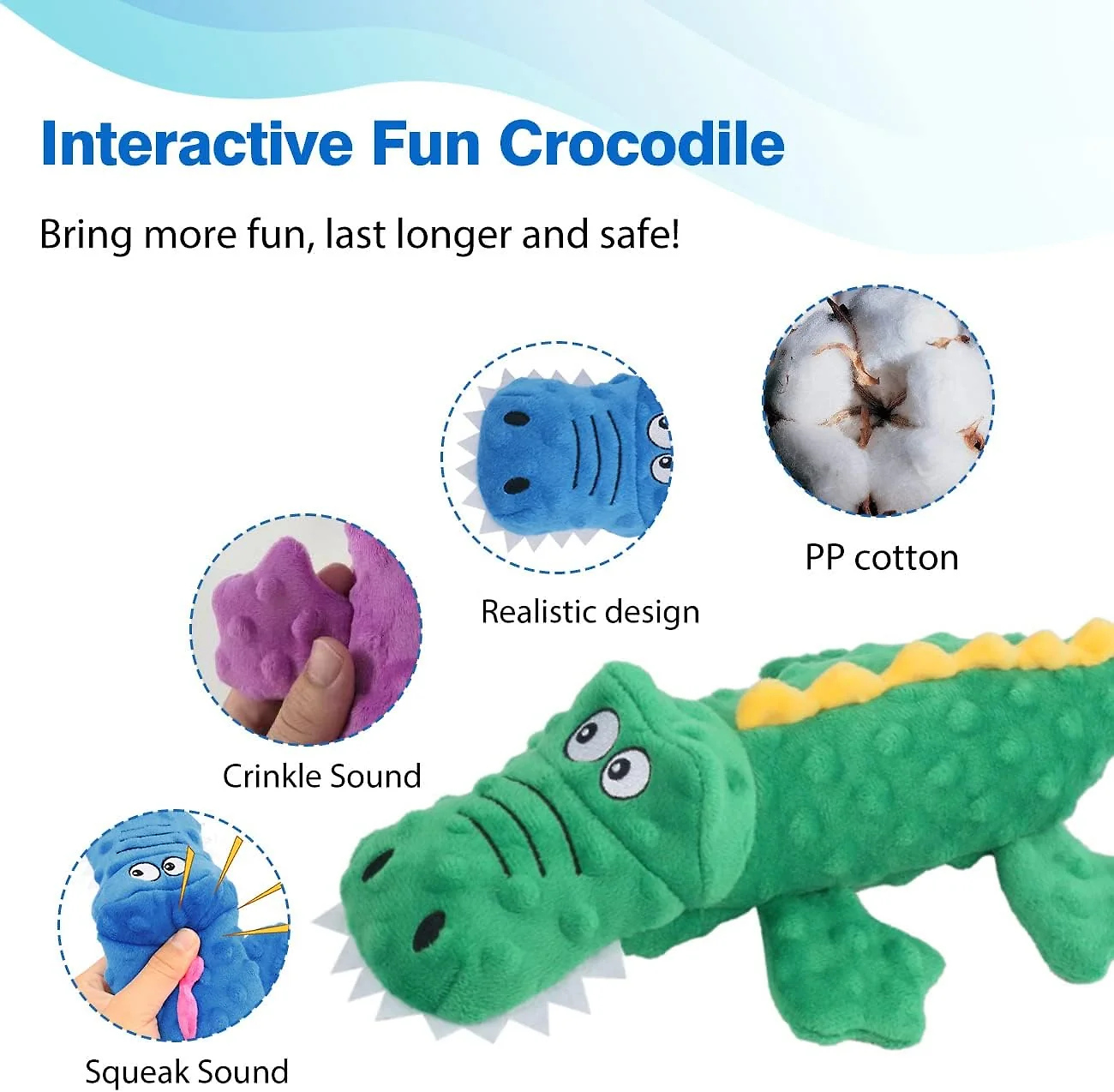 Squeaky crocodile plush for aggressive chewers π