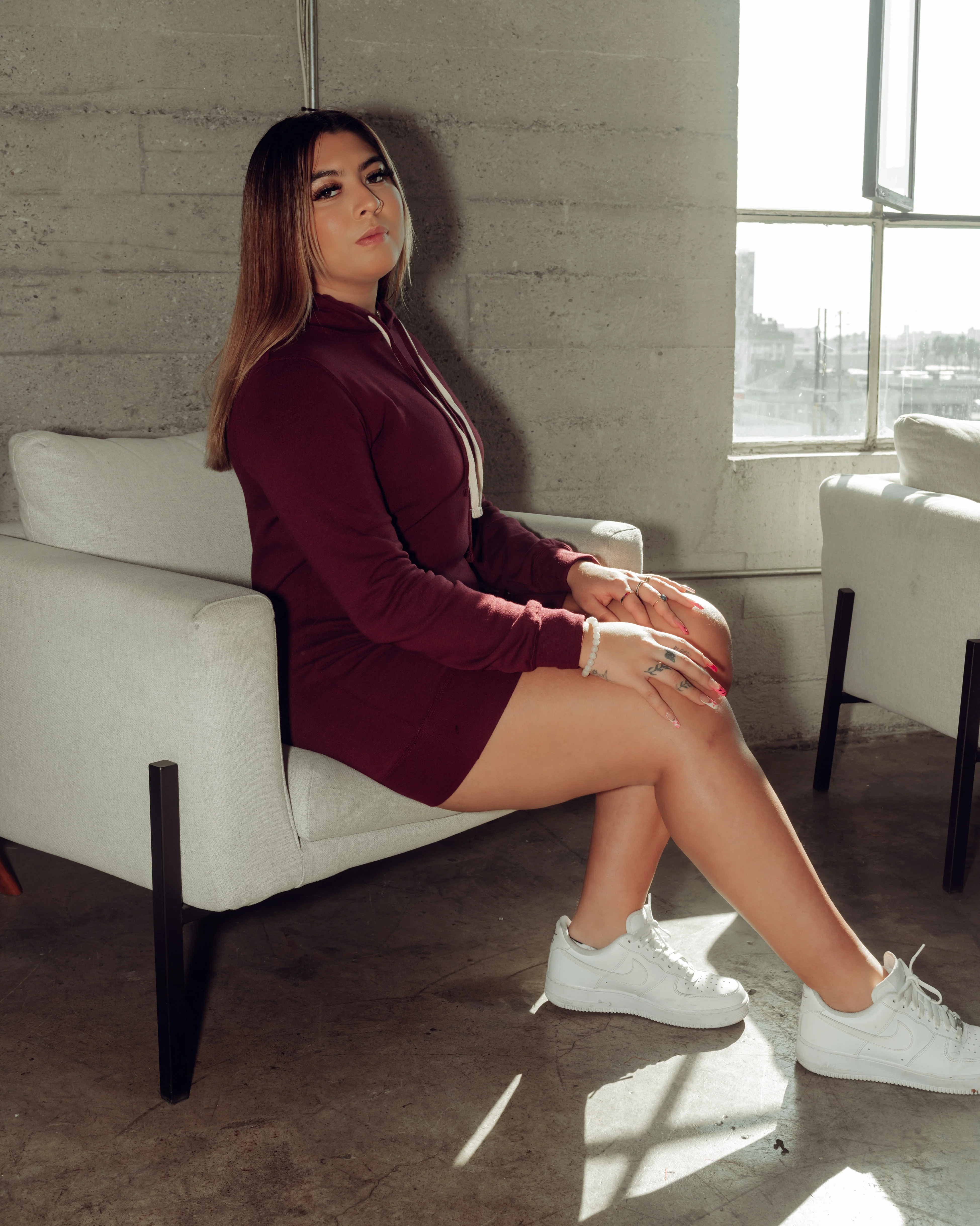 Bianca Hooded Sweatshirt Dress – Maroon