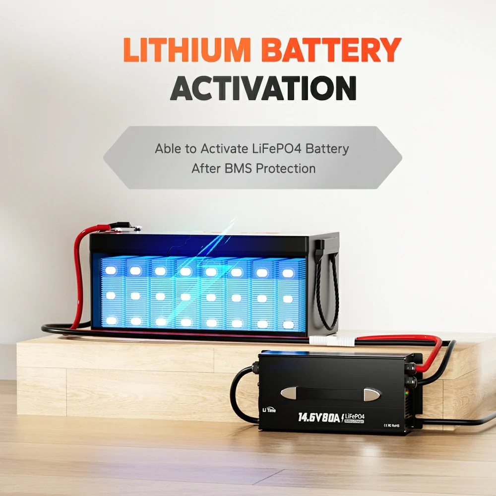 LiTime 12V 80A Smart LiFePO4 Battery Charger | 3-Stage Charging