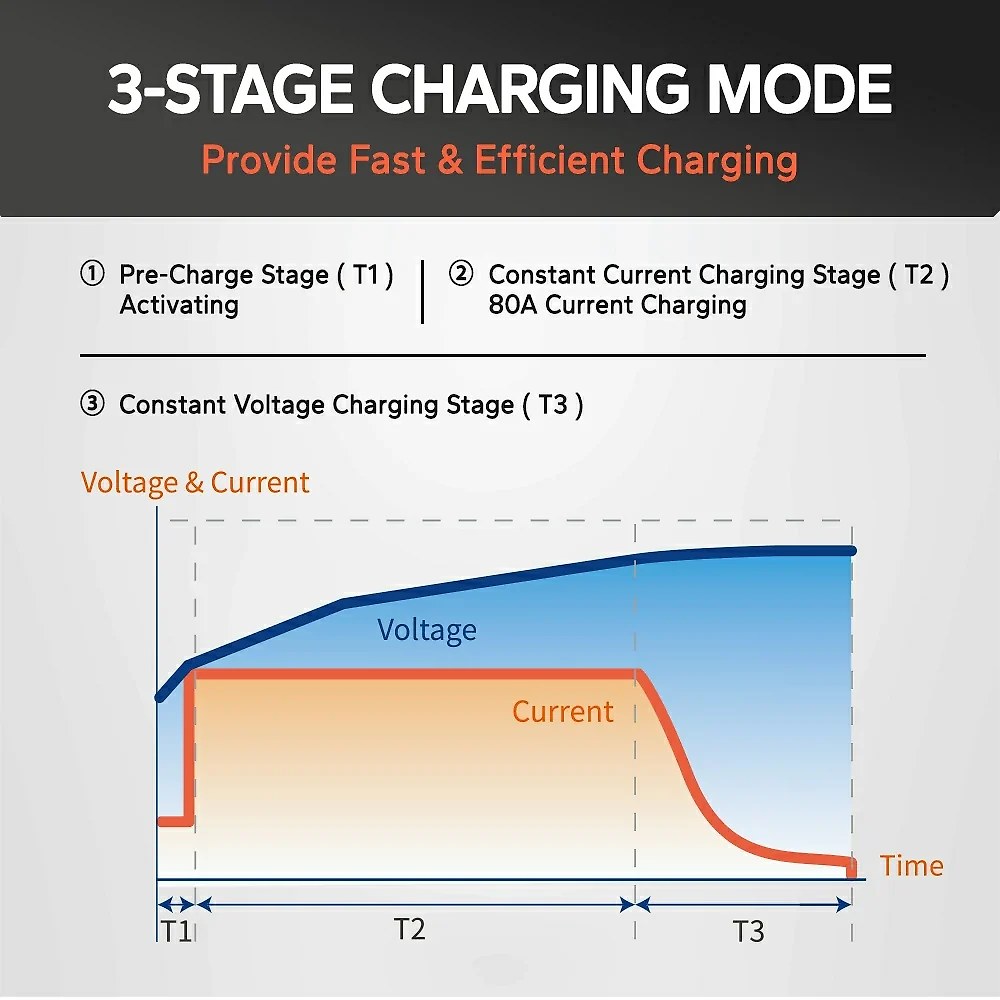 LiTime 12V 80A Smart LiFePO4 Battery Charger | 3-Stage Charging