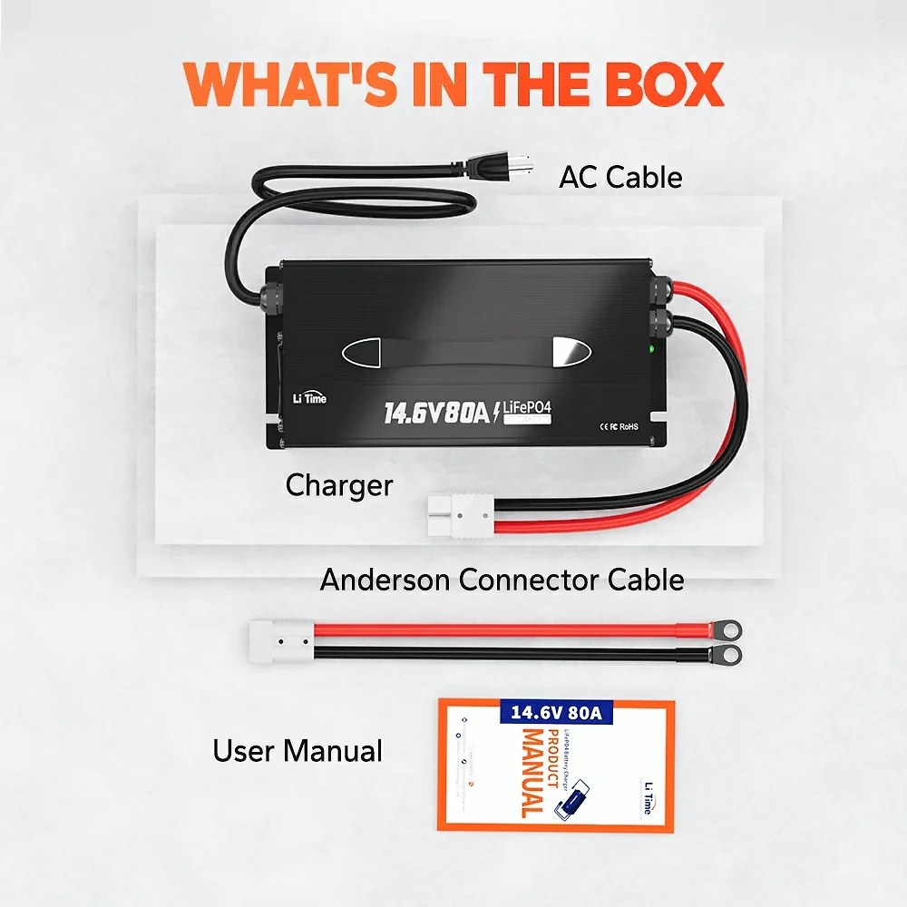 LiTime 12V 80A Smart LiFePO4 Battery Charger | 3-Stage Charging
