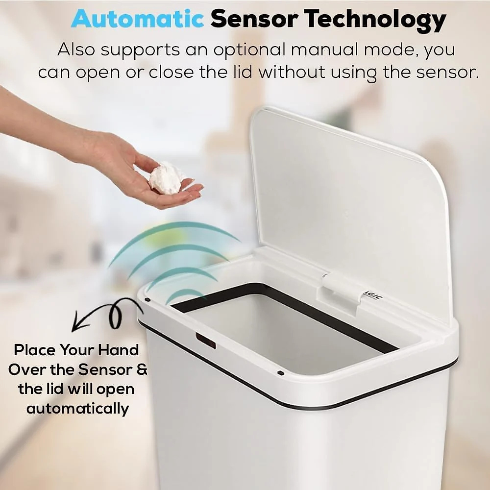 SIMPLI-MAGIC 13 Gallon (50L) Motion Sensor Touchless Trash Can – Automatic Hands-Free Garbage Can for Kitchen. Home. Office