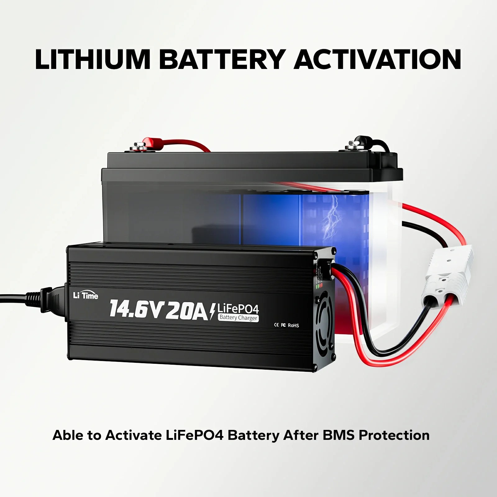 LiTime 12V (14.6V) 20A LiFePO4 Charger – For 12V LiFePO4 Batteries