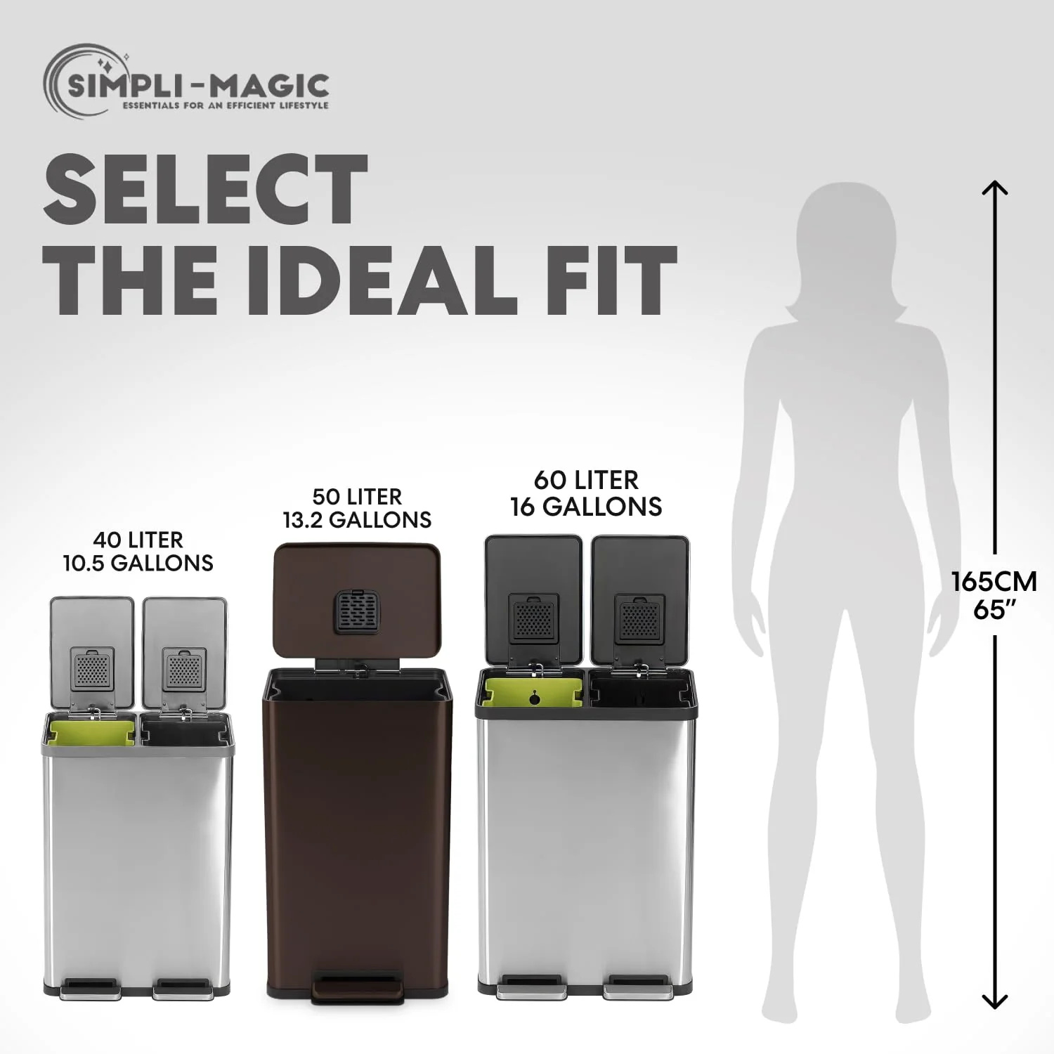 50 Liter / 13.2 Gallon Soft-Close. Smudge Resistant Trash Can with Foot Pedal and Built in Filter- Brown