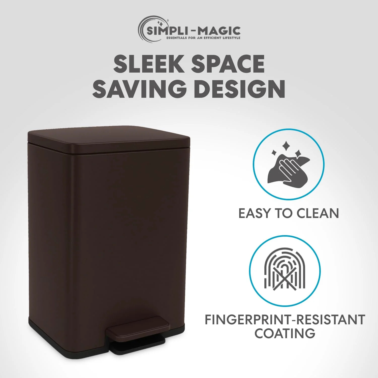 50 Liter / 13.2 Gallon Soft-Close. Smudge Resistant Trash Can with Foot Pedal and Built in Filter- Brown