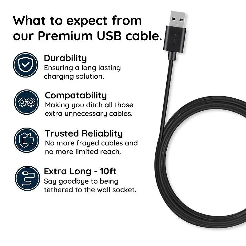 10 Ft USB Charging Cable with Extended Length