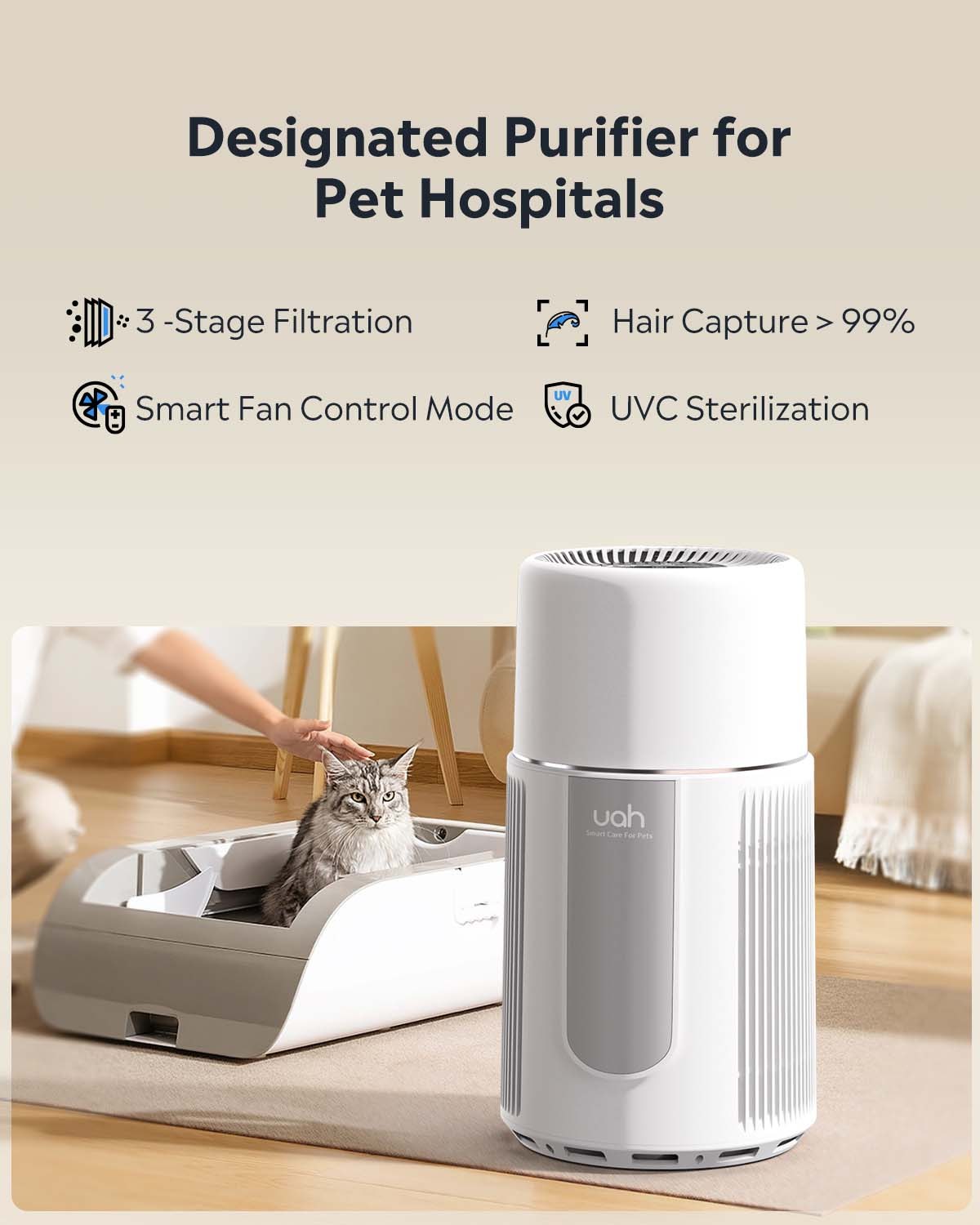 UAHPET Air Purifier for pet hair. odors and dander