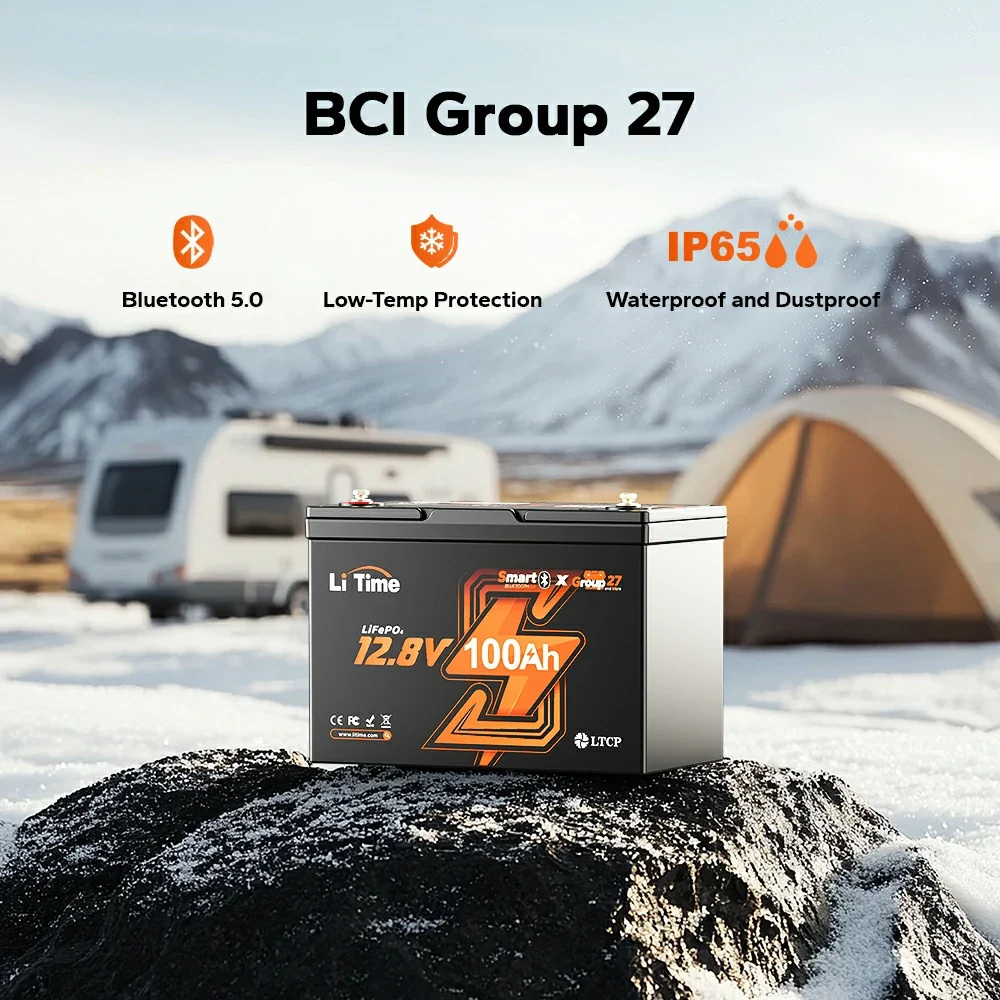 LiTime 12V 100Ah Group 27 Bluetooth LiFePO4 Lithium Deep Cycle Battery