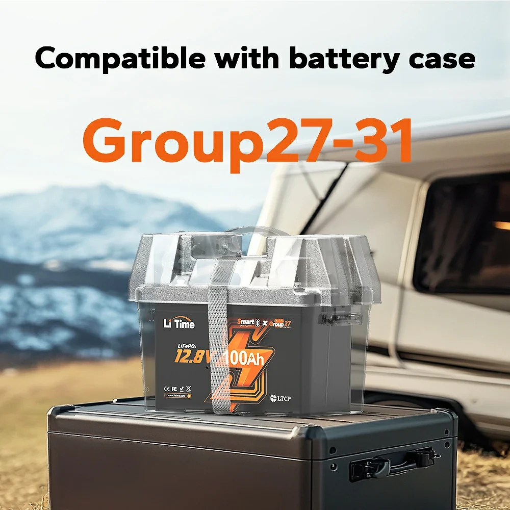 LiTime 12V 100Ah Group 27 Bluetooth LiFePO4 Lithium Deep Cycle Battery