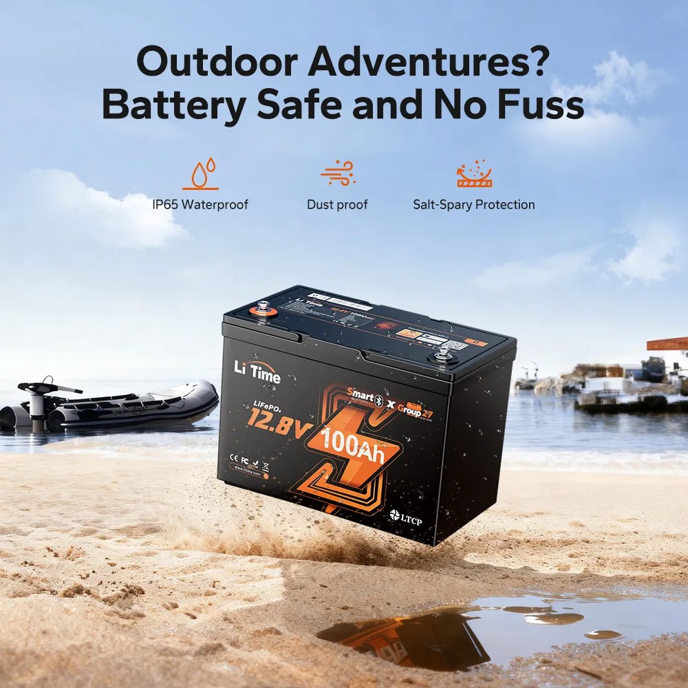 LiTime 12V 100Ah Group 27 Bluetooth LiFePO4 Lithium Deep Cycle Battery