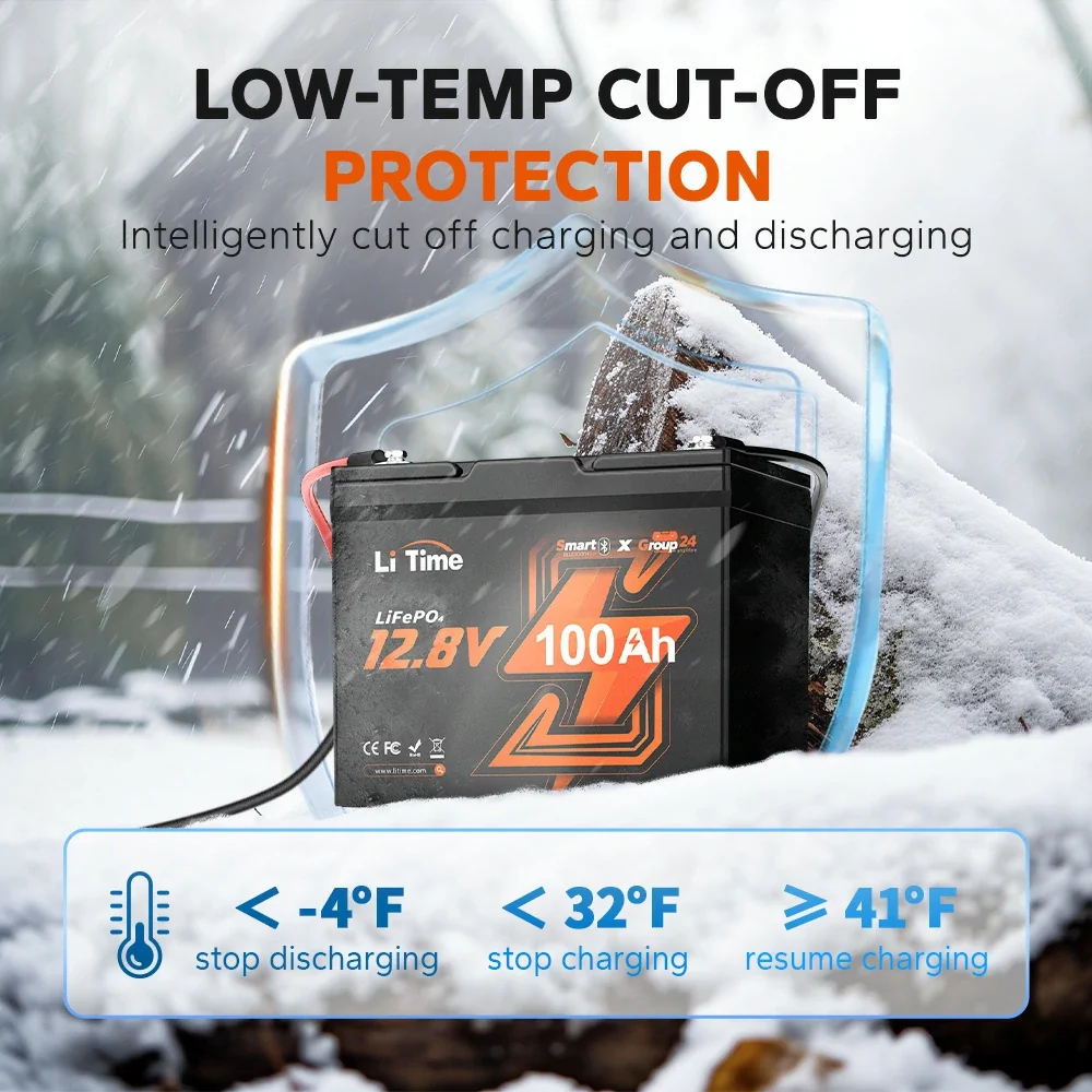 LiTime 12V 100Ah Group 24 Bluetooth LiFePO4 Lithium Deep Cycle Battery