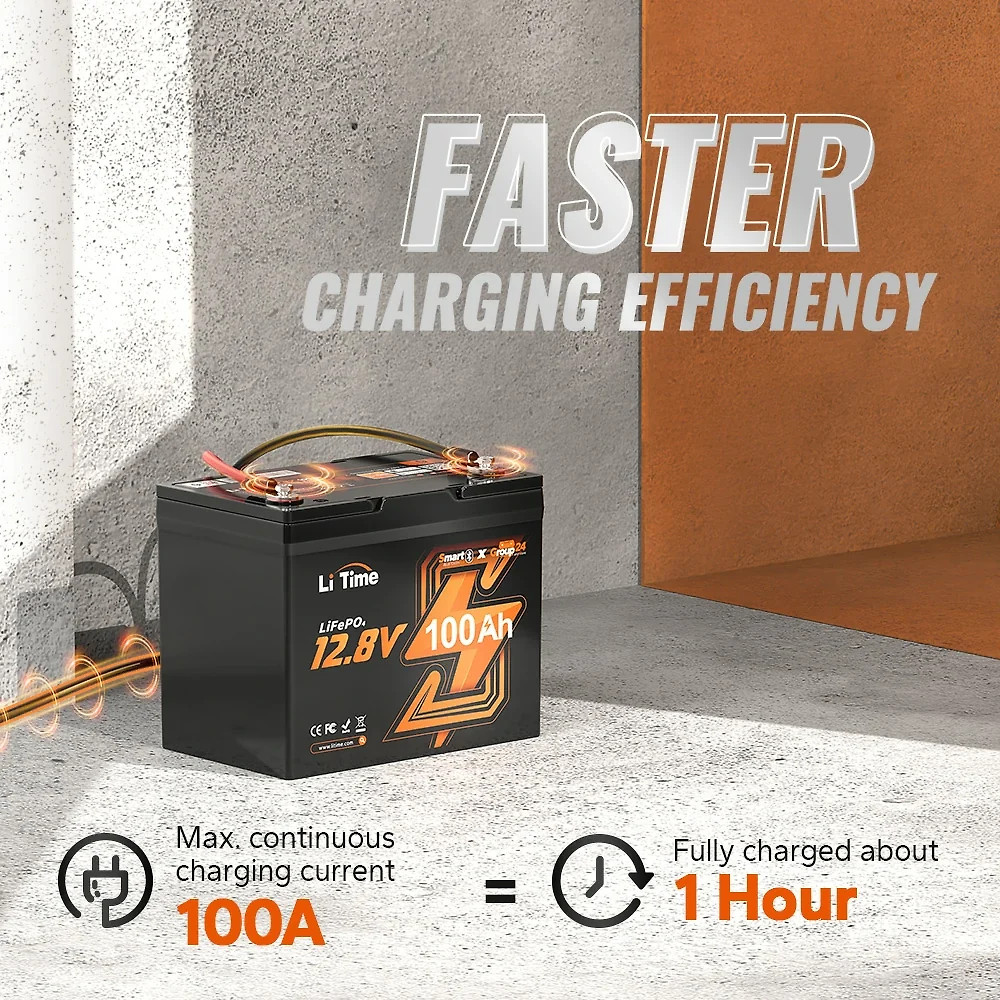 LiTime 12V 100Ah Group 24 Bluetooth LiFePO4 Lithium Deep Cycle Battery
