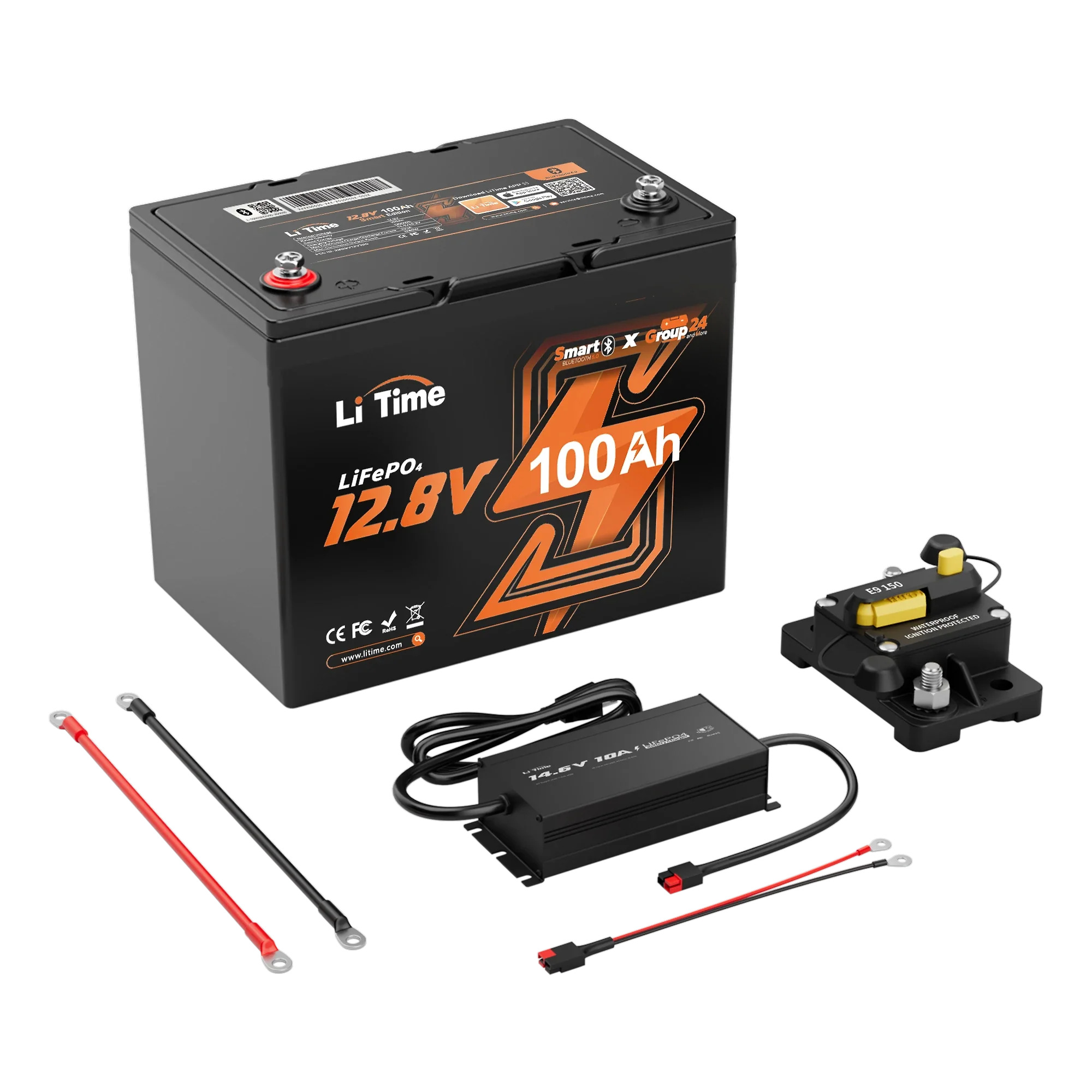 LiTime 12V 100Ah Group 24 Bluetooth LiFePO4 Lithium Deep Cycle Battery