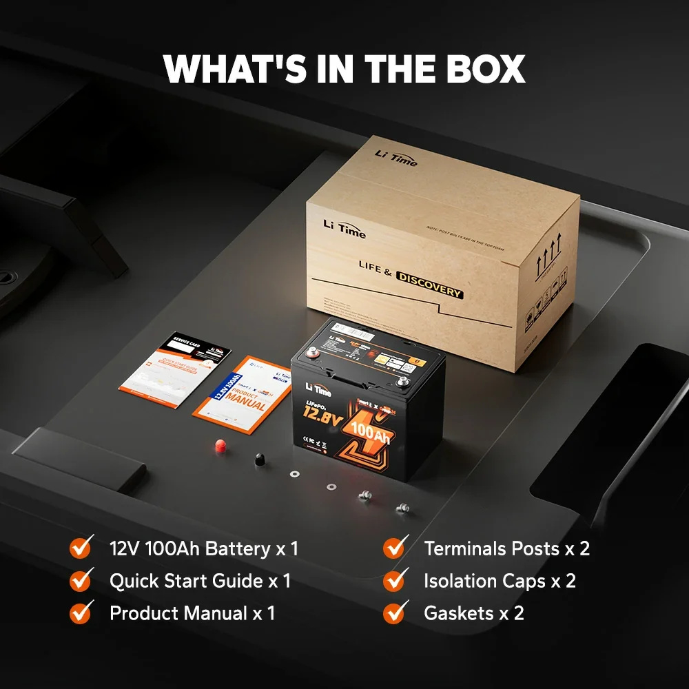 LiTime 12V 100Ah Group 24 Bluetooth LiFePO4 Lithium Deep Cycle Battery