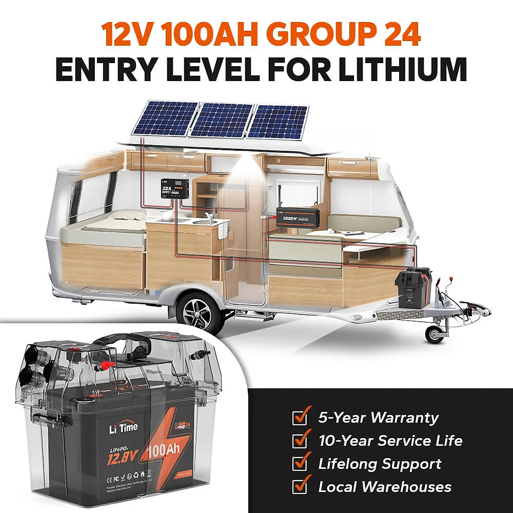 LiTime 12V 100Ah Group 24 Deep Cycle LiFePO4 Lithium Battery