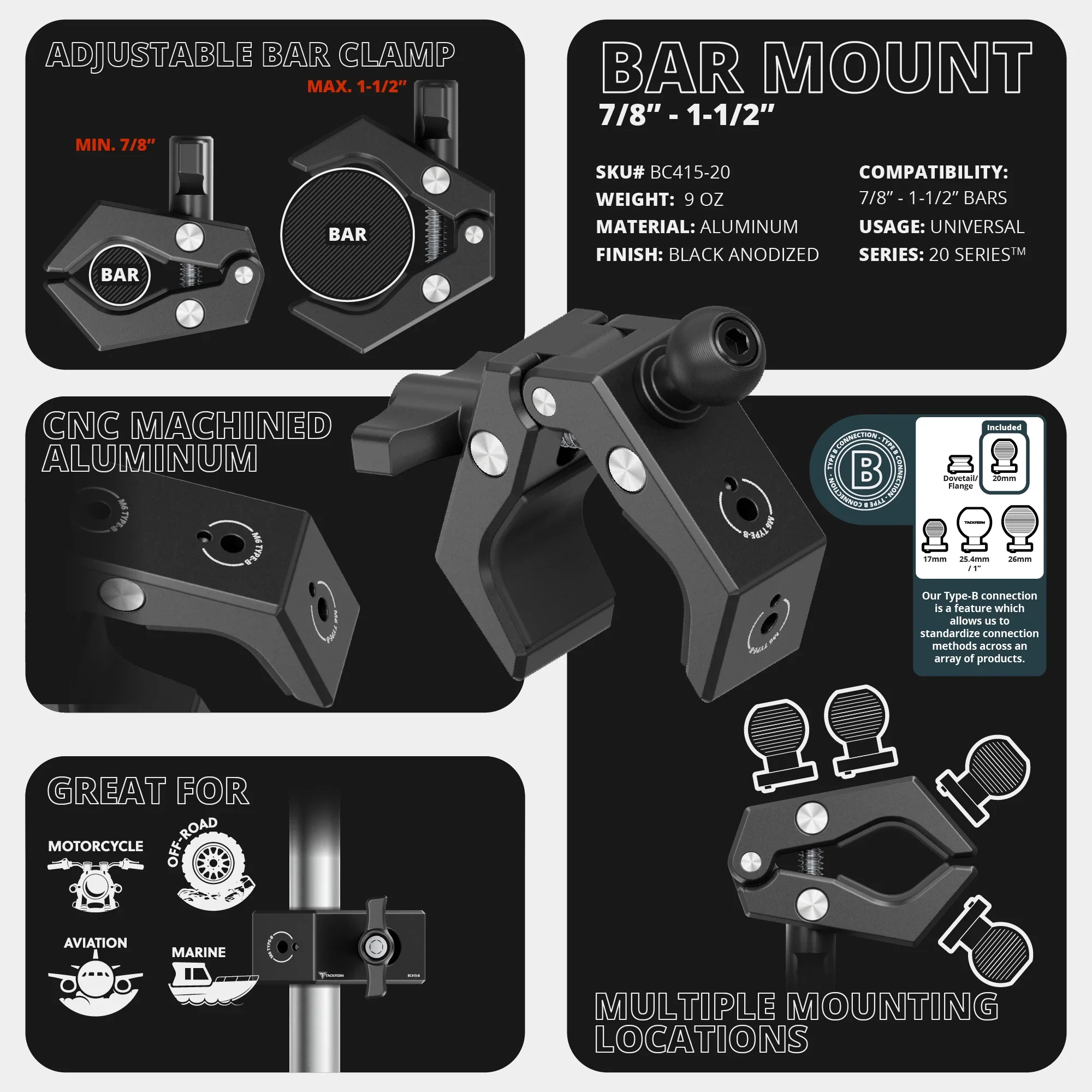 1 Prong (1T) Monitor Holder – Grab Handle Bar Clamp