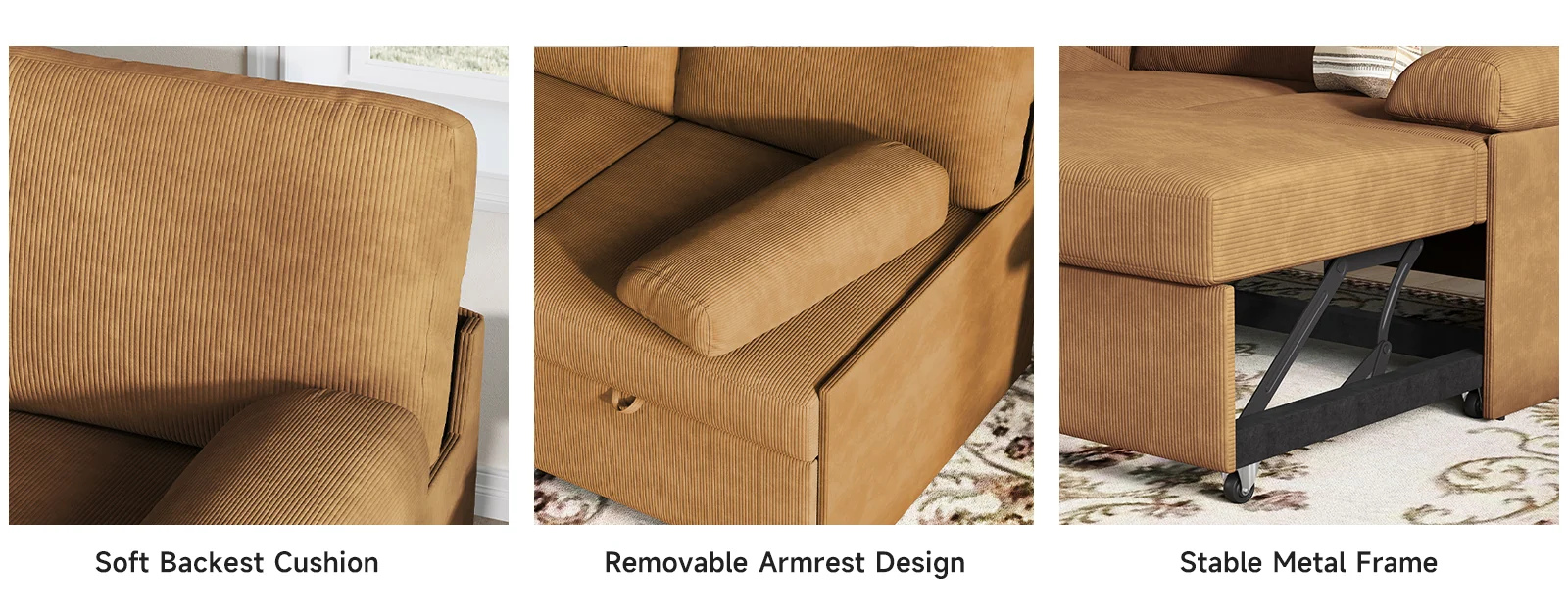 (Discontinued) Convertible L-Shaped Sectional Sofa Bed with Reversible Chaise. Corduroy Sleeper Sofa with Storage & Pull-Out Design