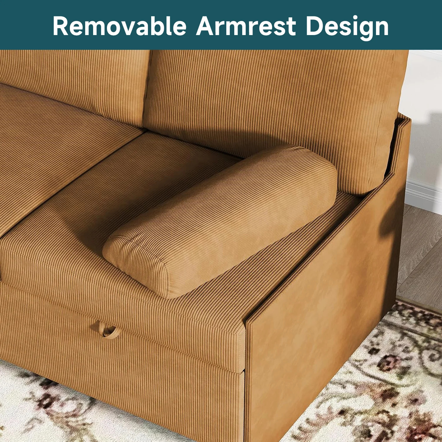 (Discontinued) Convertible L-Shaped Sectional Sofa Bed with Reversible Chaise. Corduroy Sleeper Sofa with Storage & Pull-Out Design