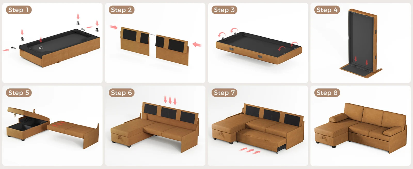 (Discontinued) Convertible L-Shaped Sectional Sofa Bed with Reversible Chaise. Corduroy Sleeper Sofa with Storage & Pull-Out Design