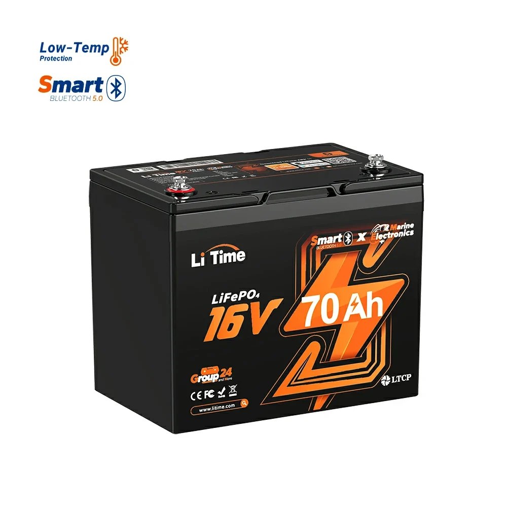 LiTime 16V 70Ah Deep Cycle Bluetooth LiFePO4 Lithium Battery For Fish Finder. Fishing Electronics