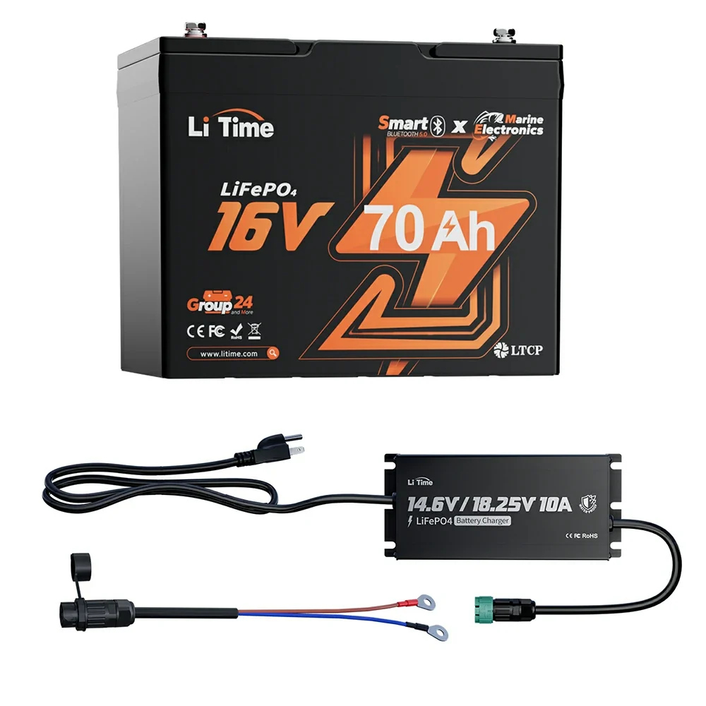 LiTime 16V 70Ah Deep Cycle Bluetooth LiFePO4 Lithium Battery For Fish Finder. Fishing Electronics