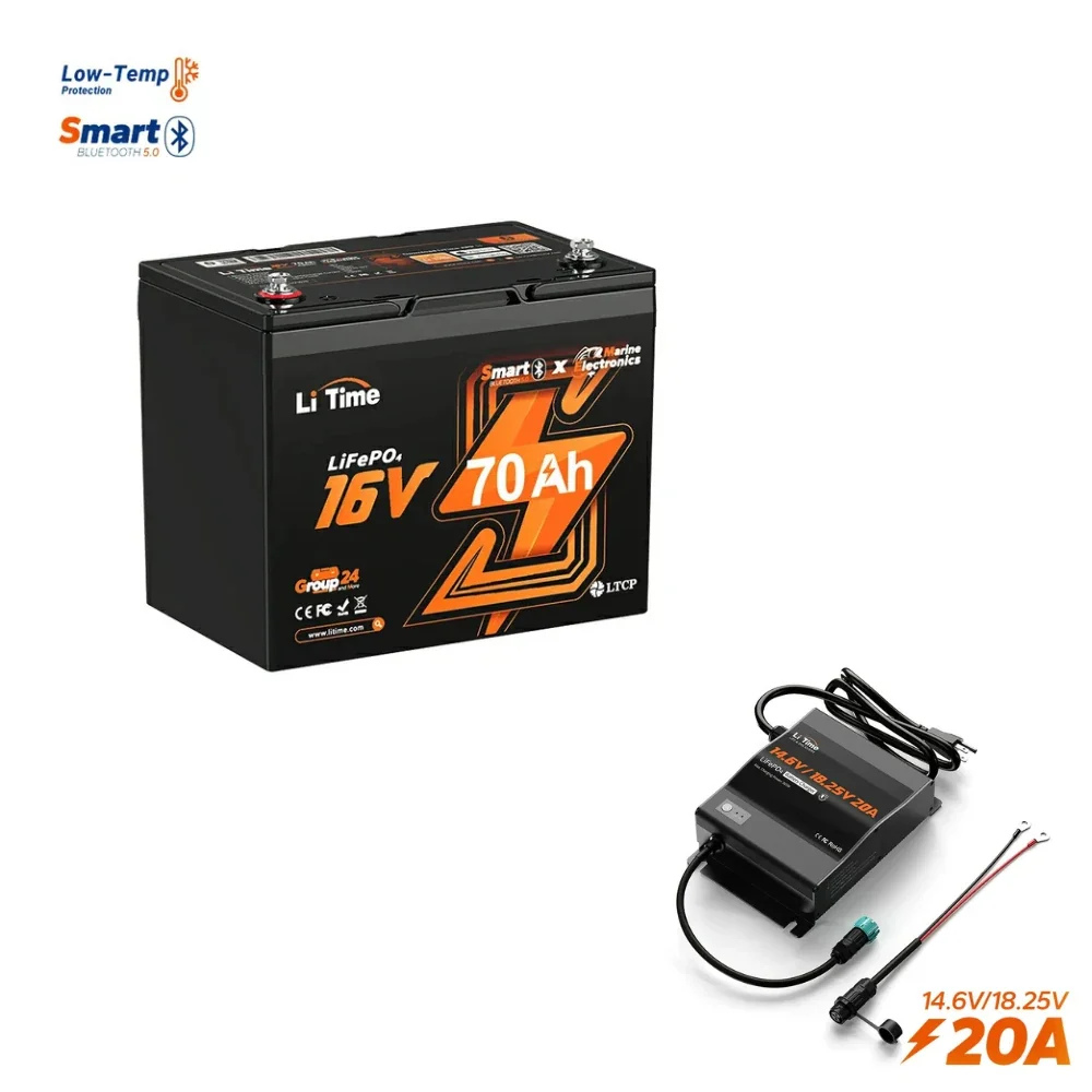 LiTime 16V 70Ah Deep Cycle Bluetooth LiFePO4 Lithium Battery For Fish Finder. Fishing Electronics
