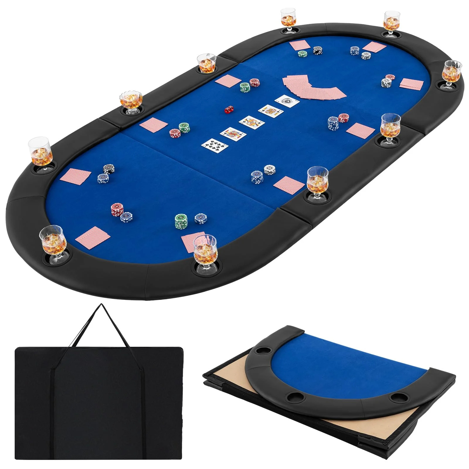 Giantex 84 x 42 Poker Table Top. 10 Player Oval Triple-Fold Blackjack Poker Card Table Topper w/Carrying Bag