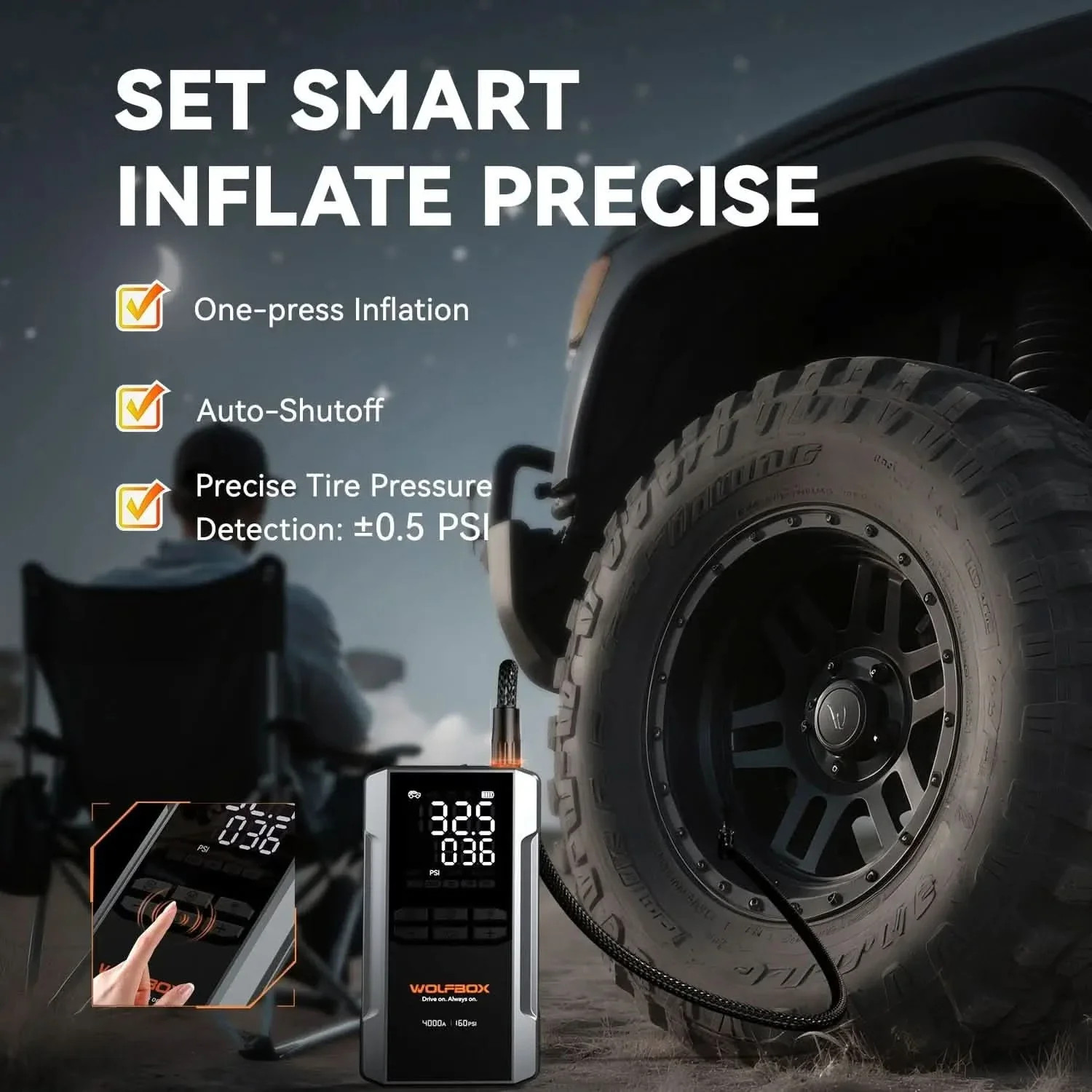 4-in-1 Jump Starter with Air Compressor Tire Inflator | Exclusive 30-Month Warranty – Wolfbox MegaVolt 24Air