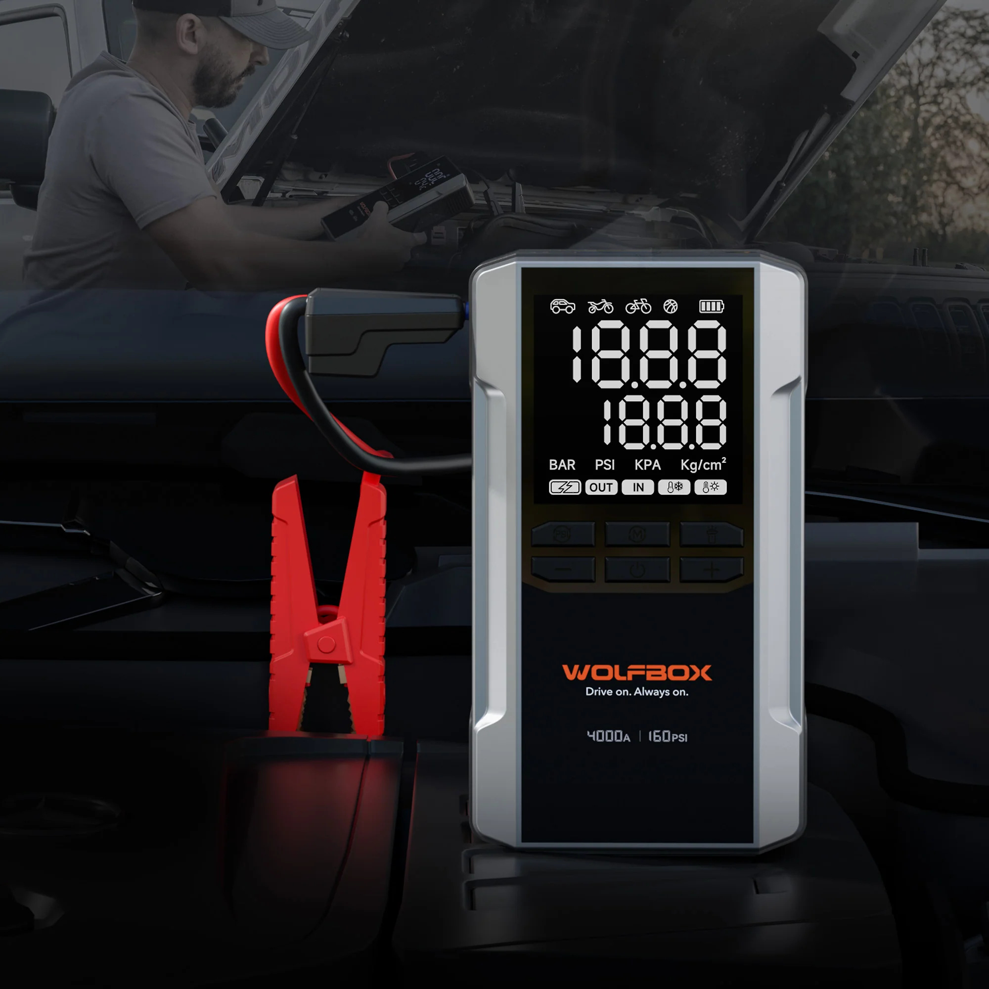 4-in-1 Jump Starter with Air Compressor Tire Inflator | Exclusive 30-Month Warranty – Wolfbox MegaVolt 24Air