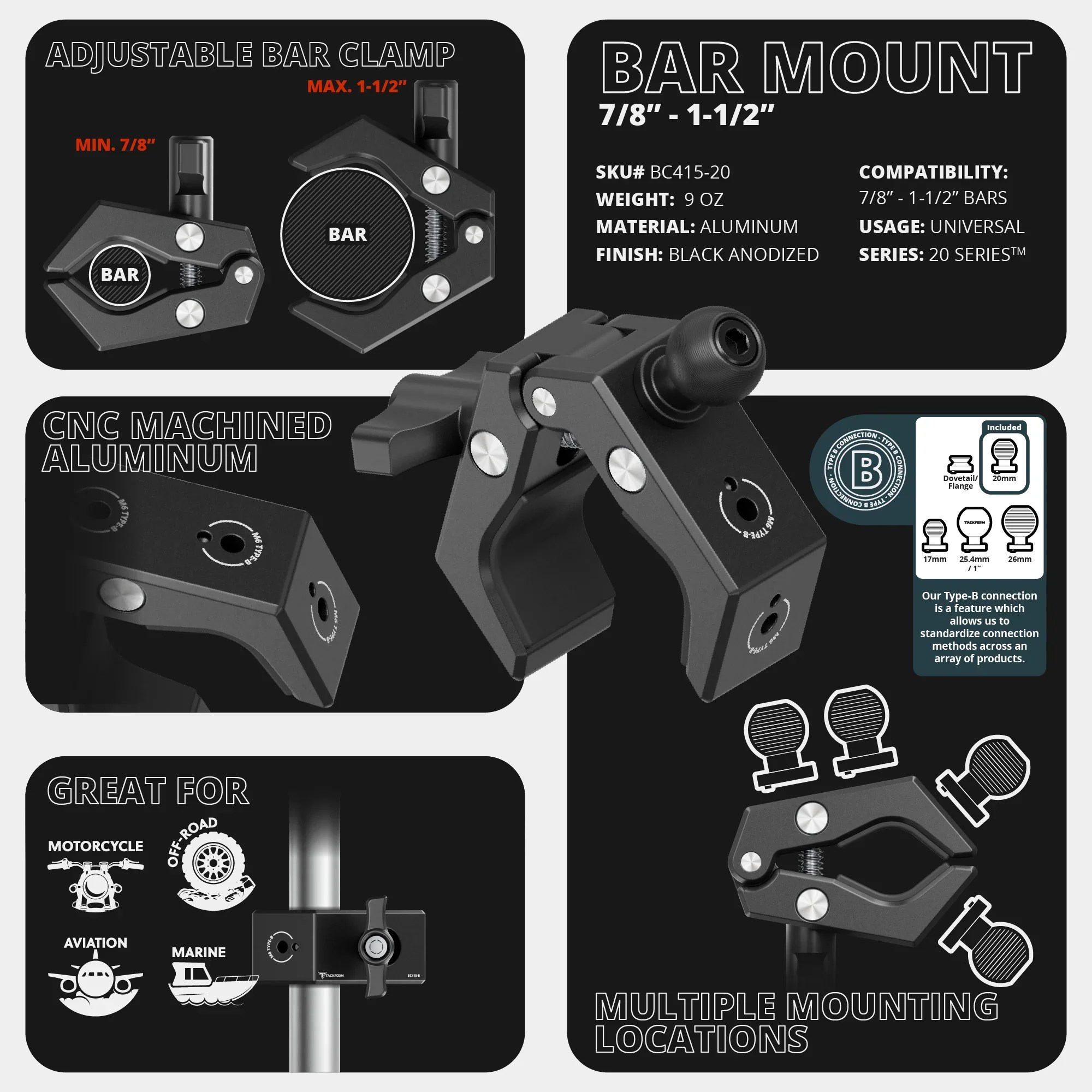 2 Prong (2T) Monitor Holder – Grab Handle Bar Clamp