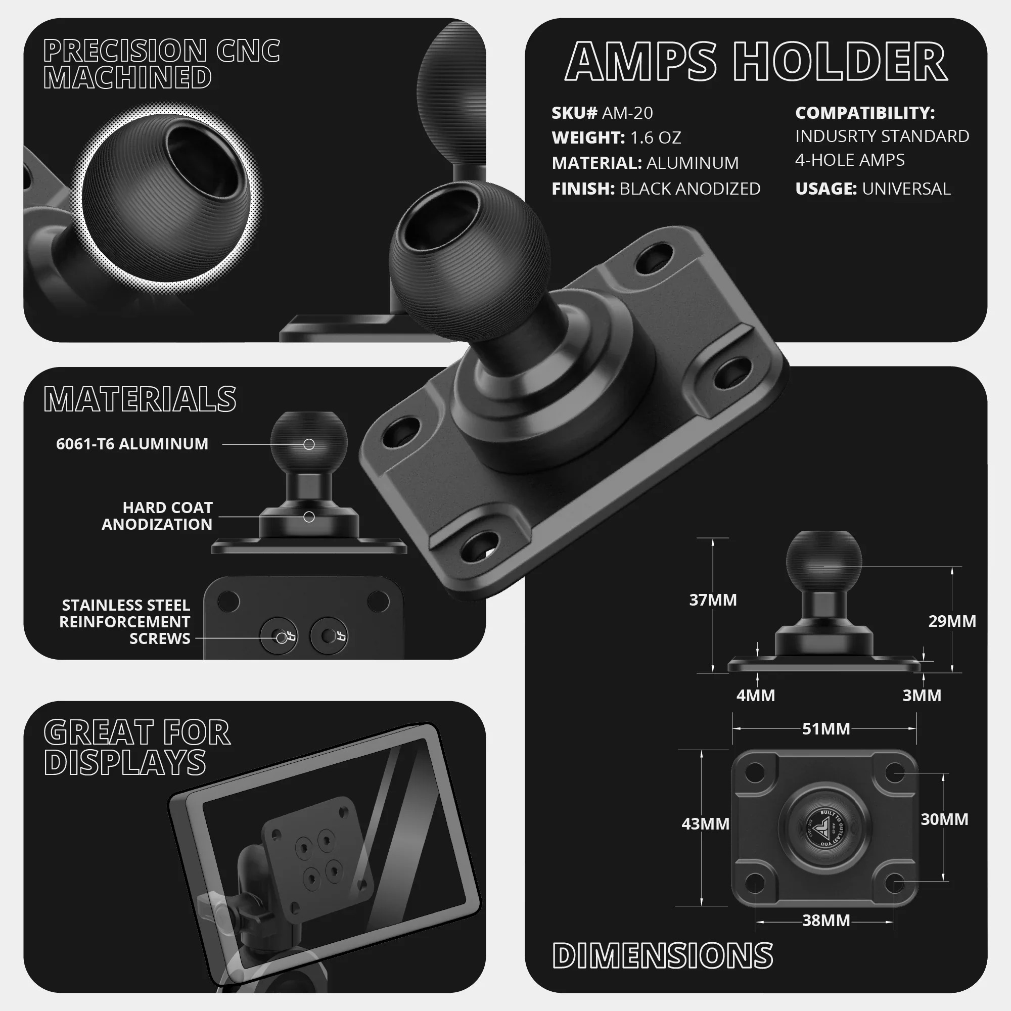 2 Prong (2T) Monitor Holder – Drill Base