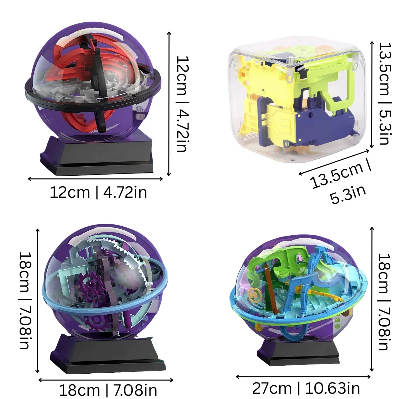 3D Labyrinth Puzzle Ball with Numbered Pathways and Four Difficulty Levels