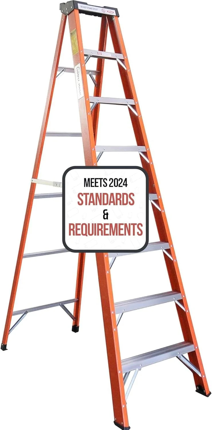 8-Foot Fiberglass Step Ladder. 250 LBS Capacity – 2024 Upgraded. Anti-Slip Rubber Feet. Lightweight & Durable Ladder for Home. Garage & Construction