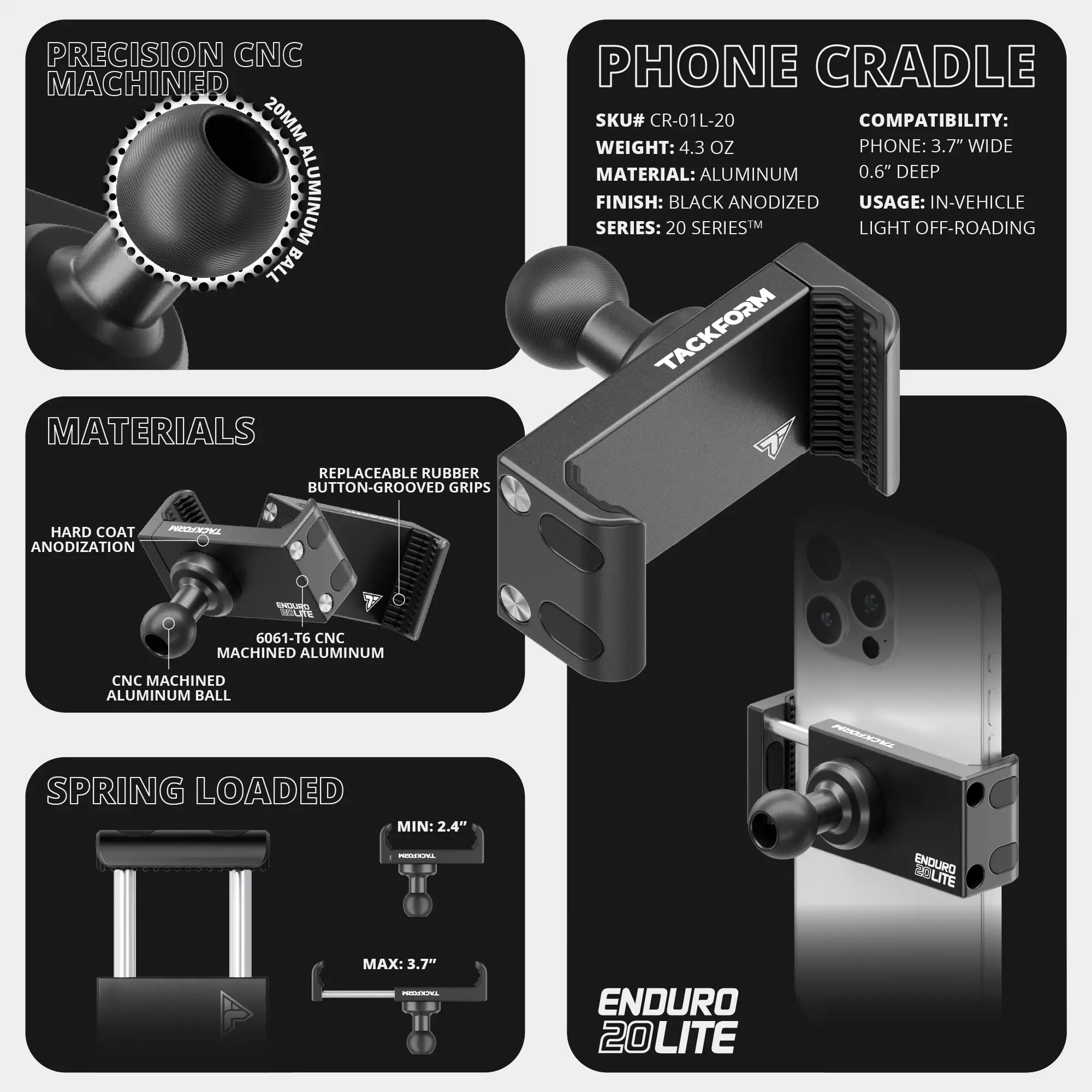 20 Series Windshield Suction Cup Phone Mount | Rigid Flex Arm in 10 and 14 Lengths